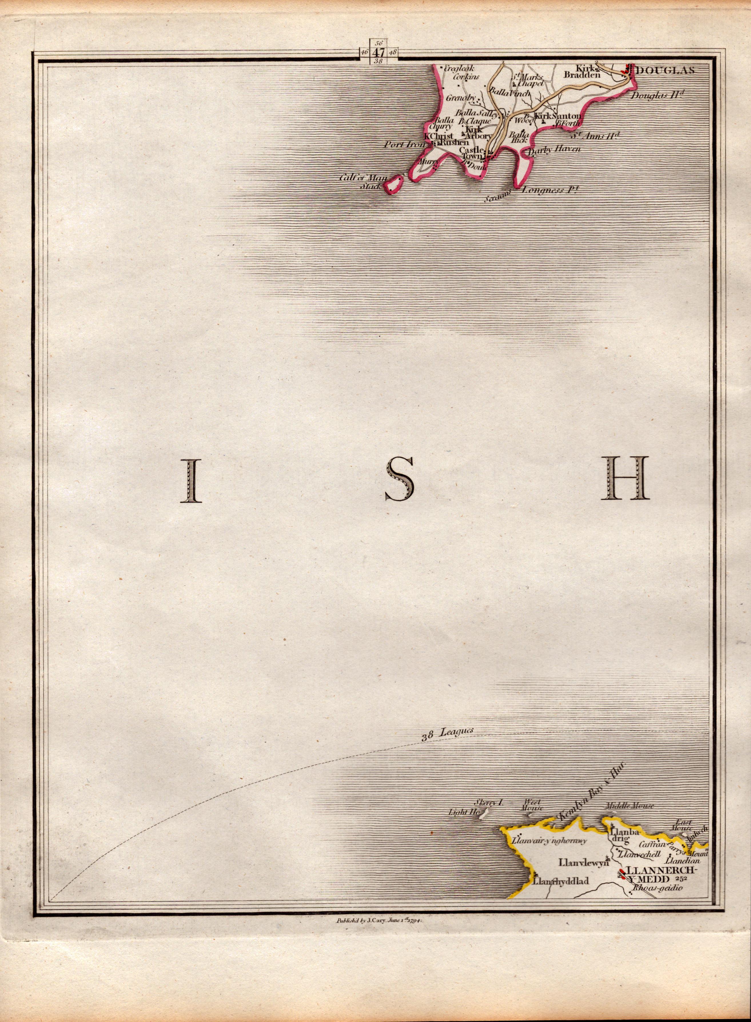 Isle of Man South Douglas, Port Erin John Cary’s King George III  1794 Map-47.