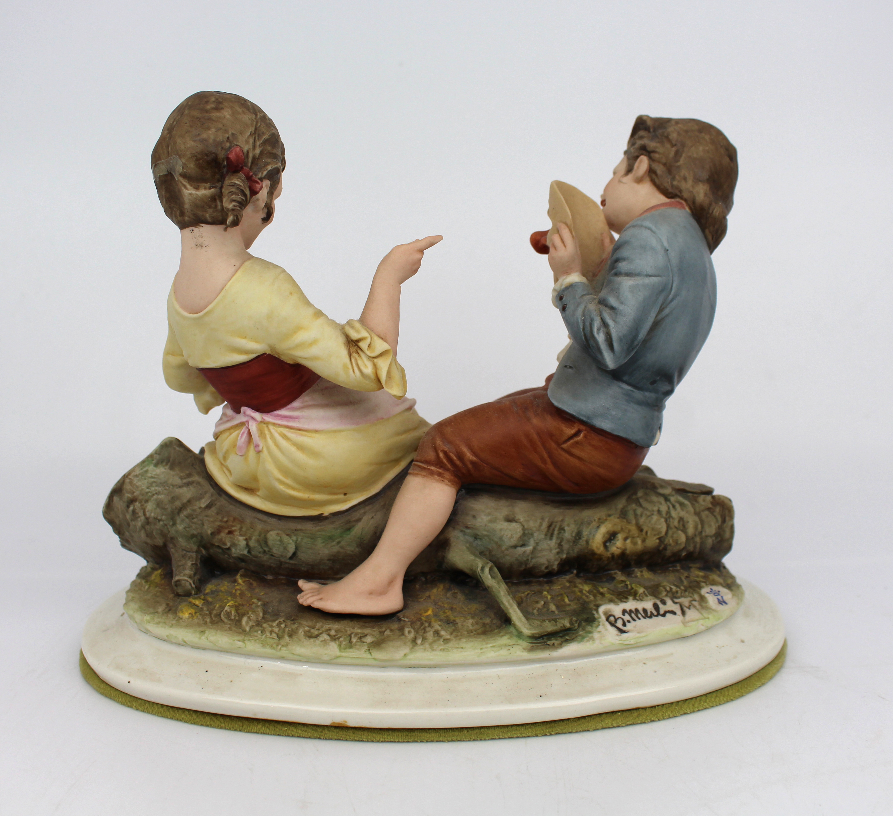Capodimonte Figurine Girl & Boy with Clown Mask by Merli