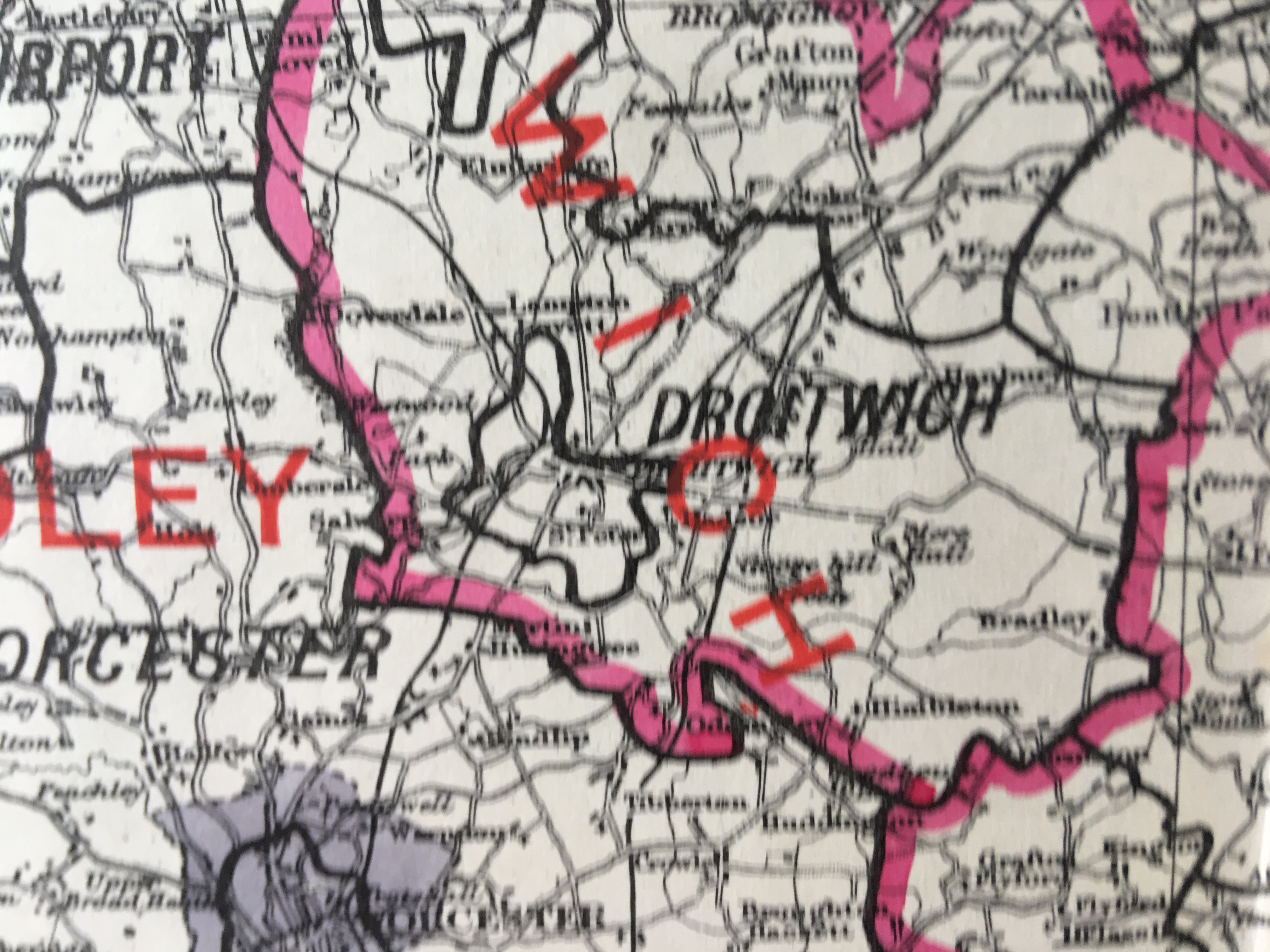 Antique 139 Years-Old Scarce Map Worcestershire 1885 Boundary Changes.