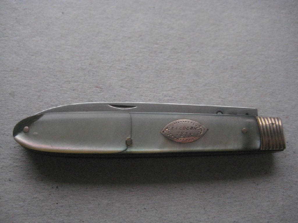 Rare George III Gold Mounted Slotting Silver Bladed Folding Fruit Knife and Folding Fork