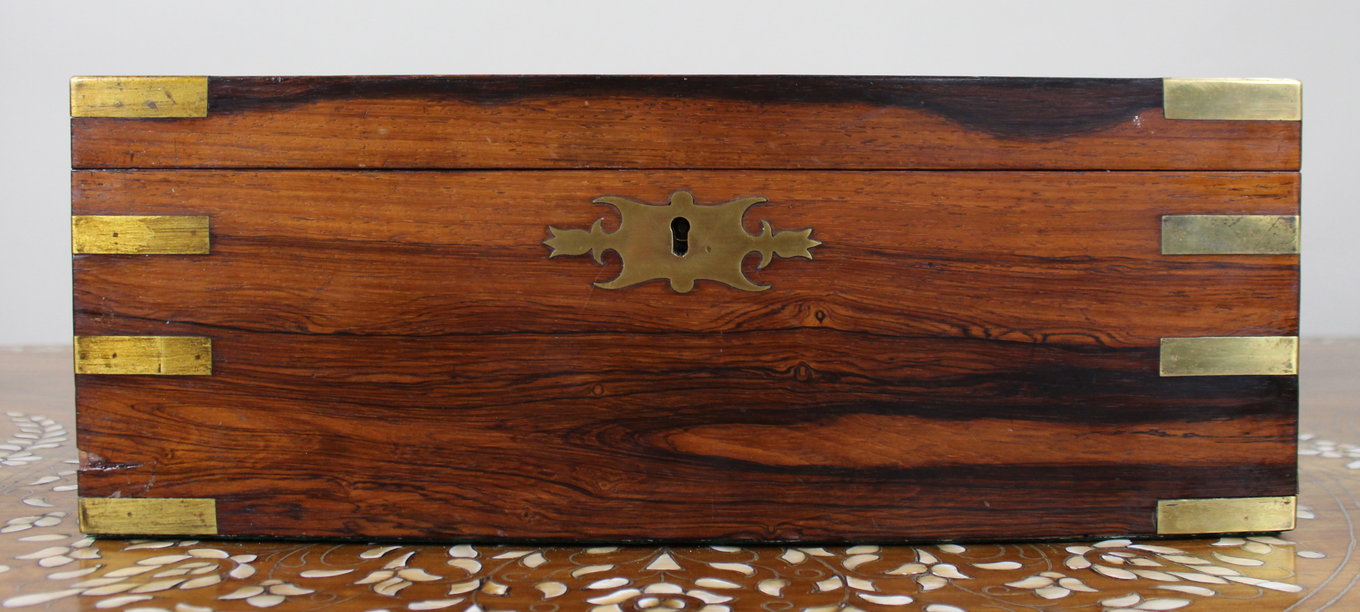 Antique Brass-Bound Rosewood Writing Slope, c.1850