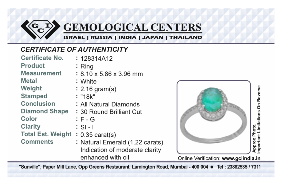 Beautiful Natural Emerald 1.22CT With Natural Diamonds & 18k Gold