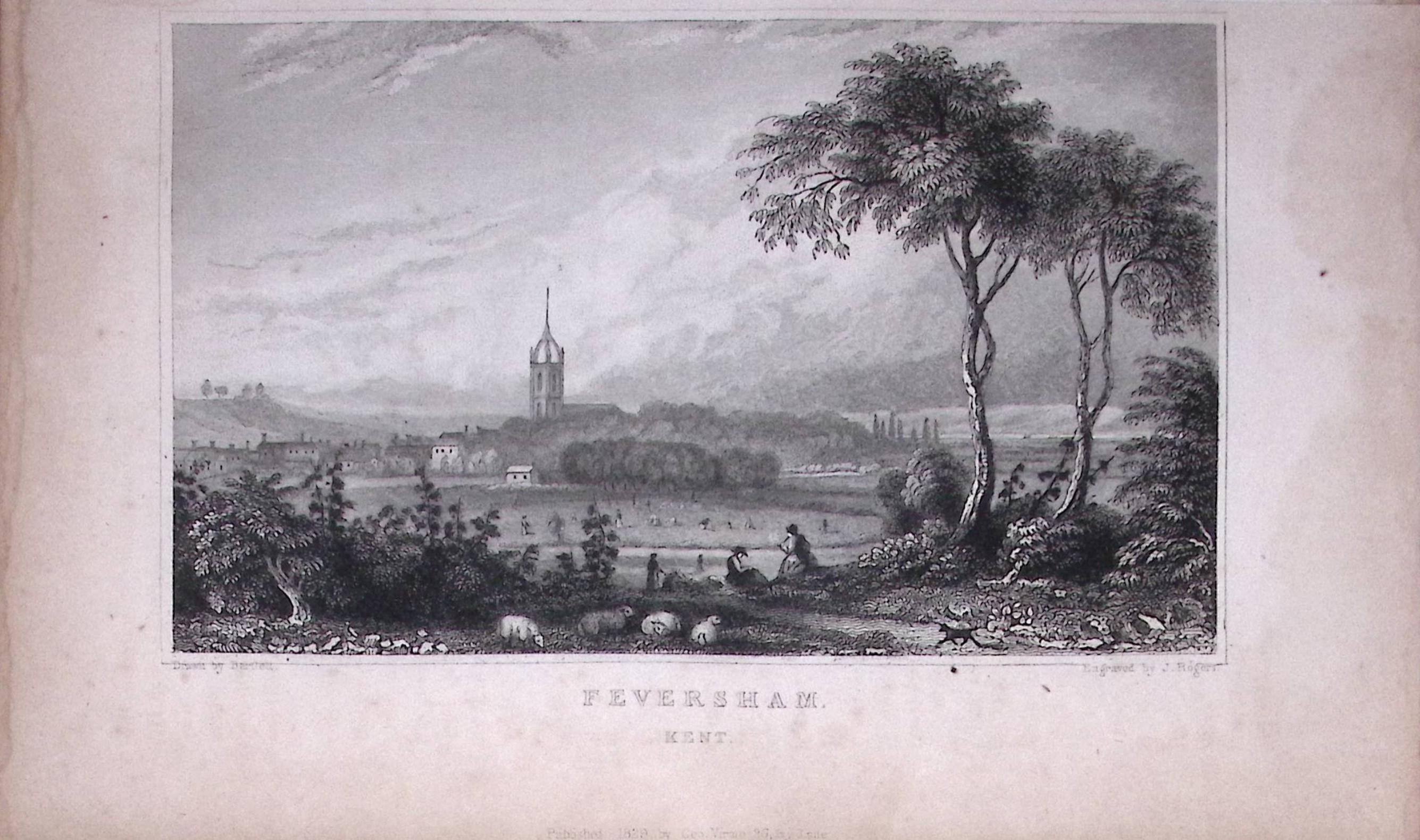 Feversham Kent 1829 Antique 197 Years-Old Steel Engraving-14