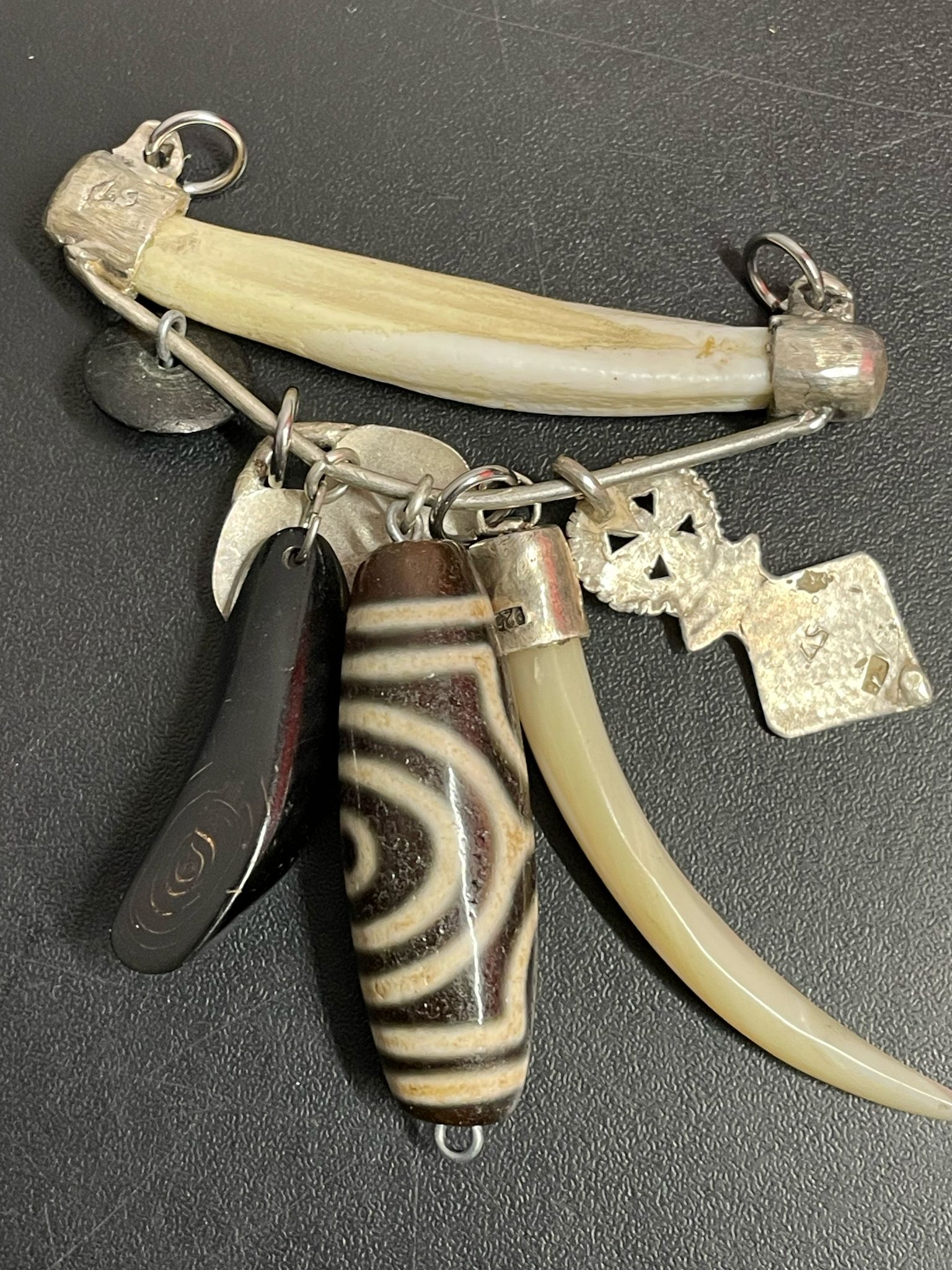 Antique Sterling Silver Pendant With Charms