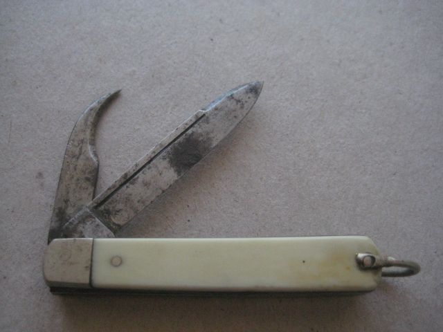 Antique French Bone Hafted Twin Bladed Penknife, c1900