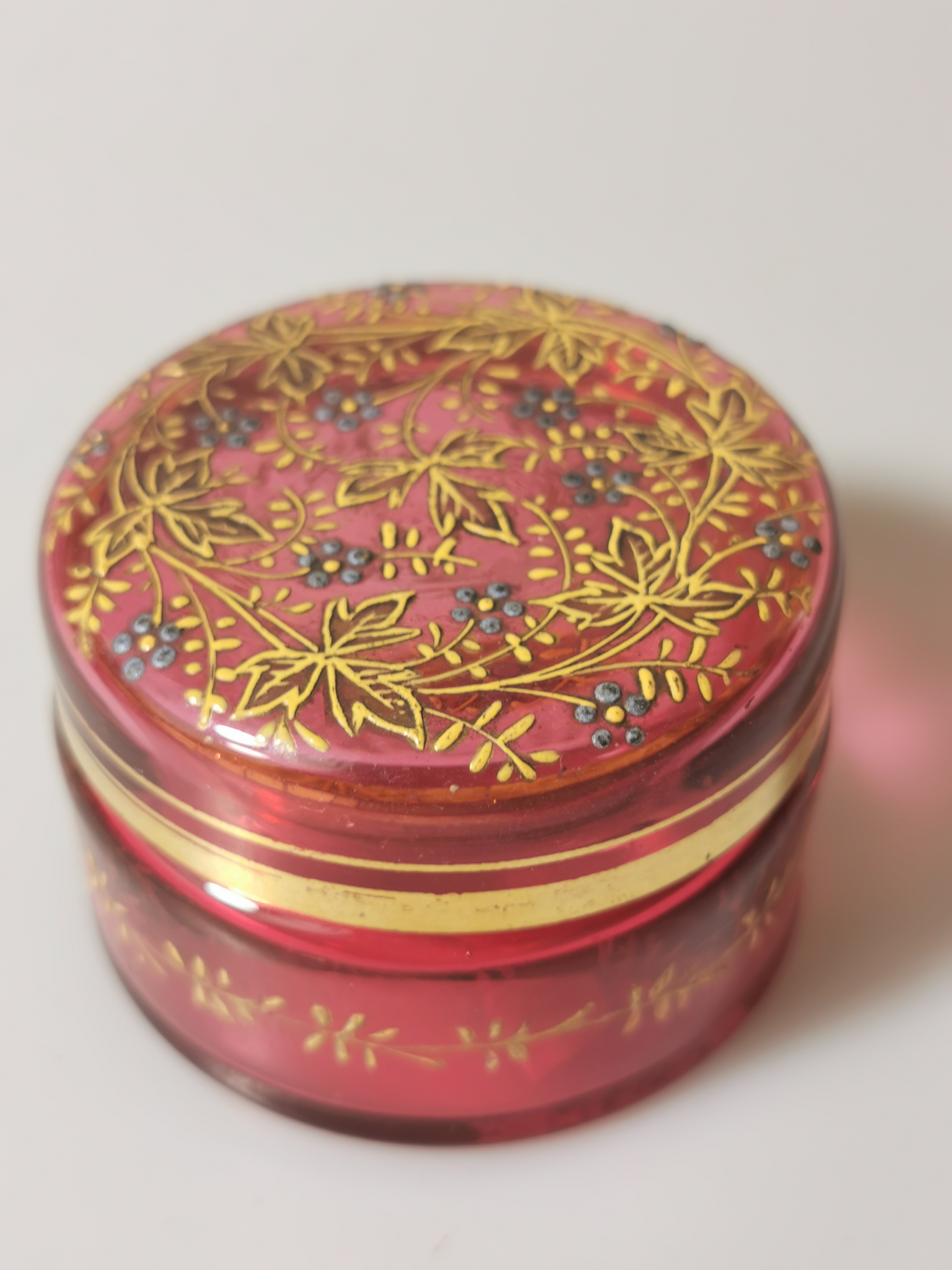 Victorian Moser Cranberry Art Glass Powder/Trinket Box