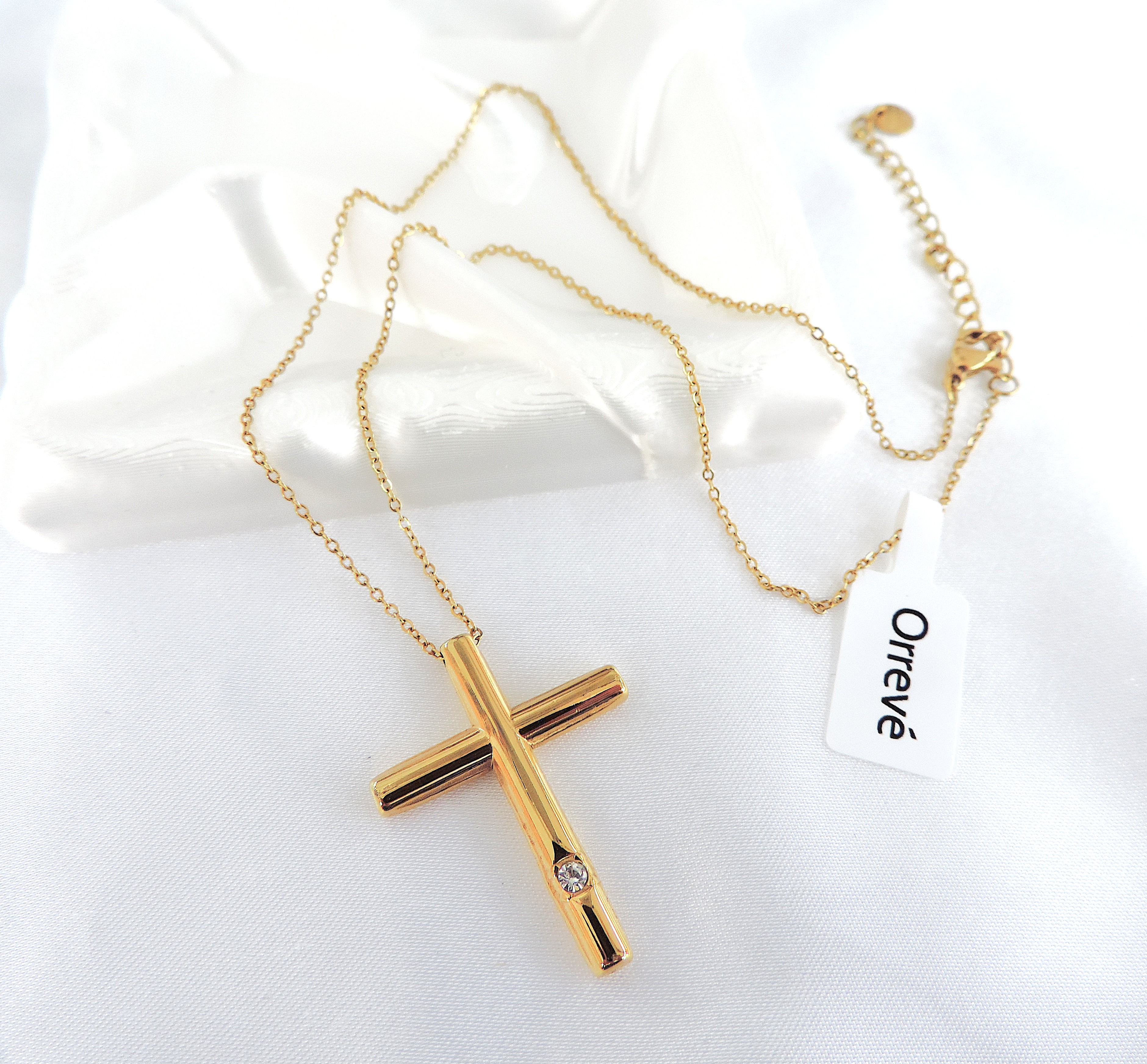 Orrevé Gold Plated CZ Gemstone Cross Pendant Necklace