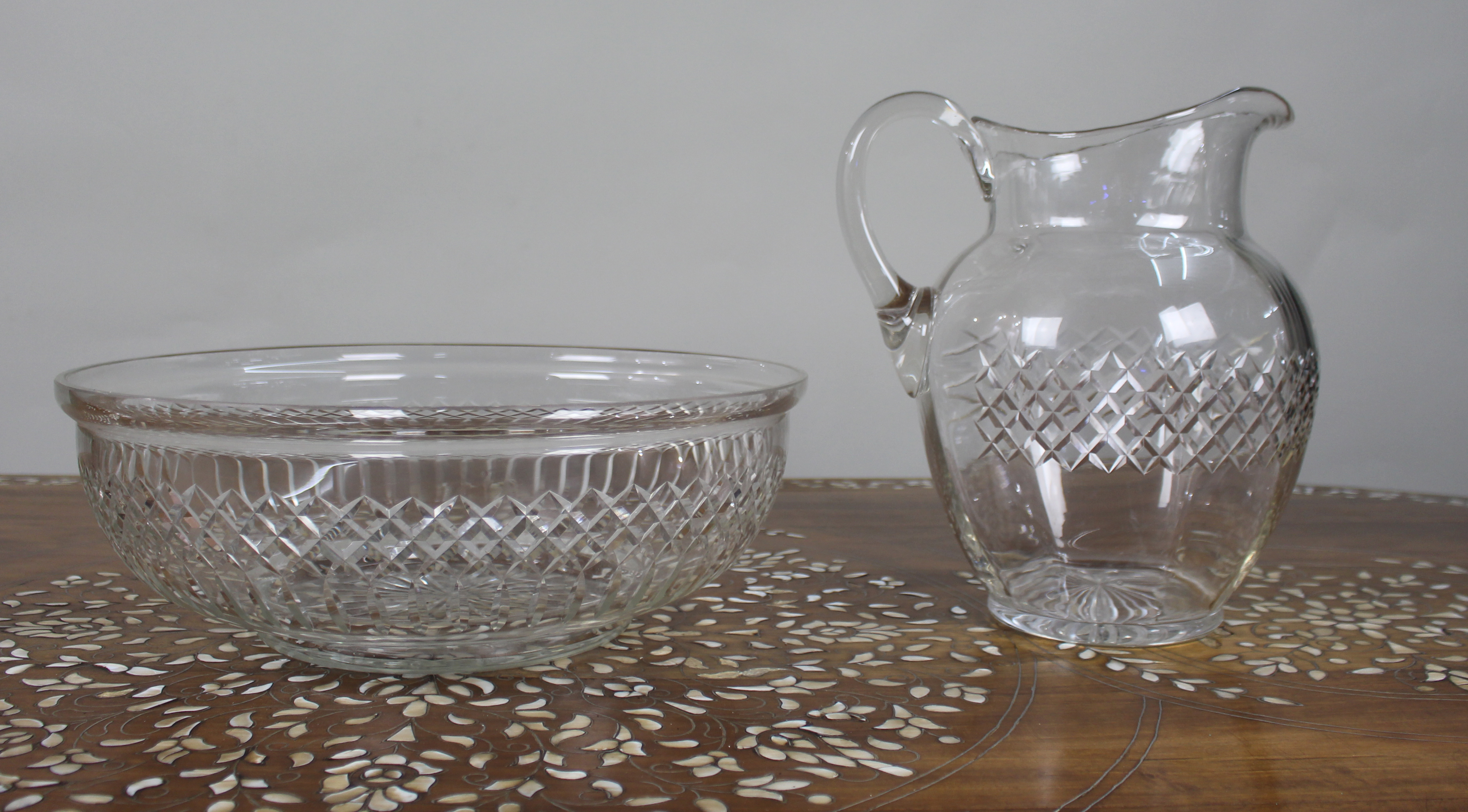 Large Victorian Cut Crystal Jug & Bowl Set