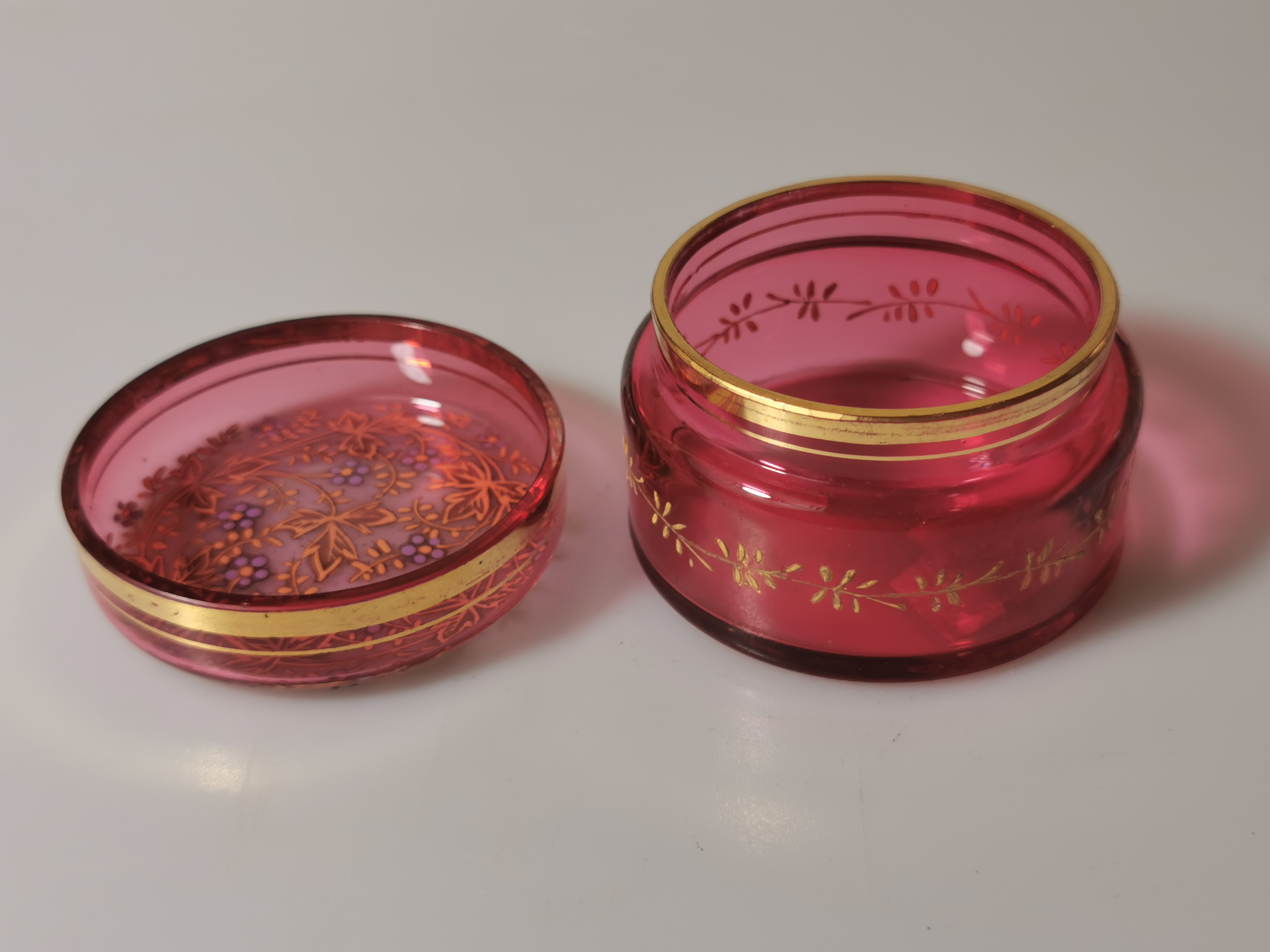Victorian Moser Cranberry Art Glass Powder/Trinket Box
