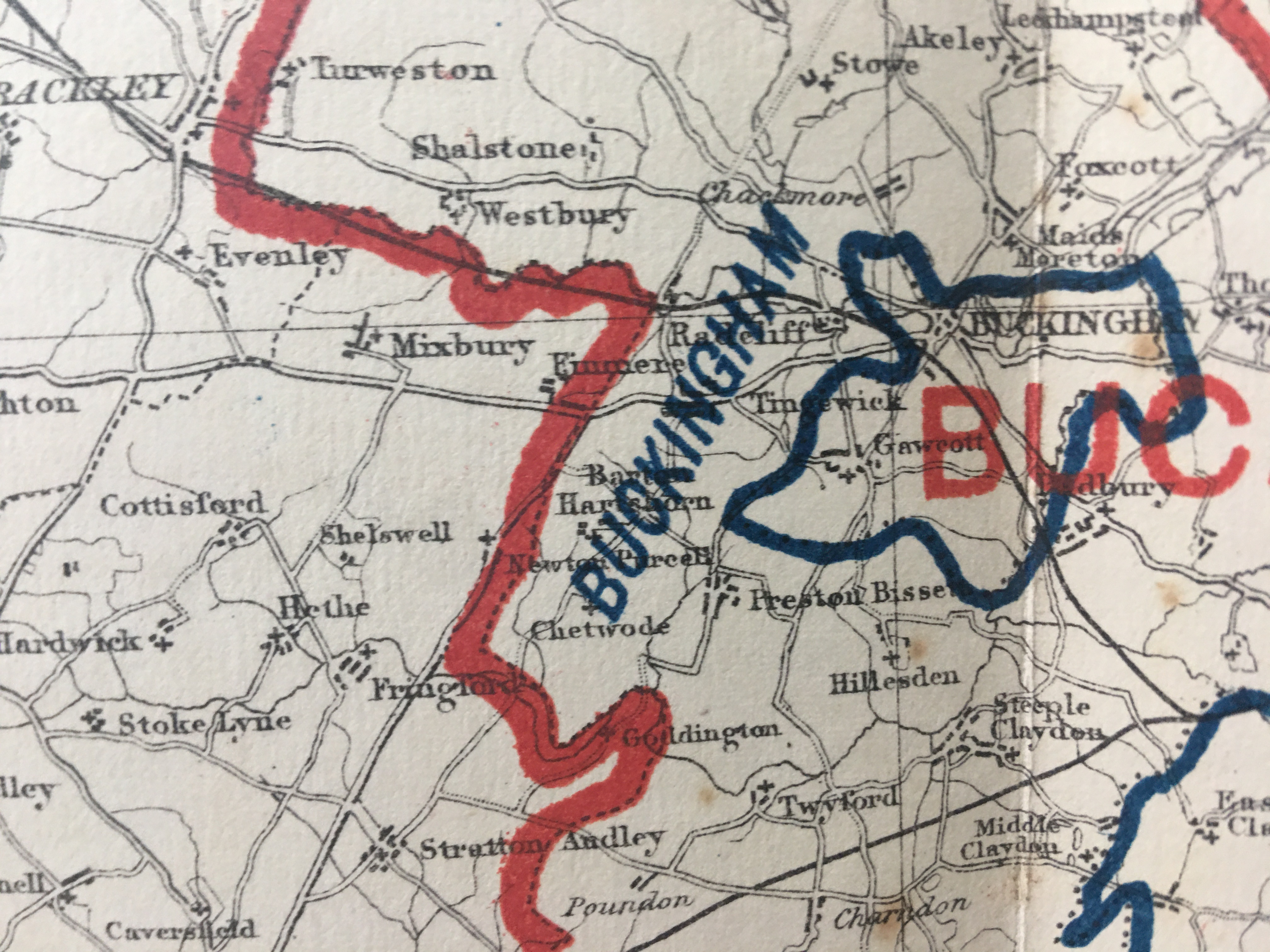 Antique 139 Years-Old Scarce Map Buckinghamshire 1885 Boundary Changes.
