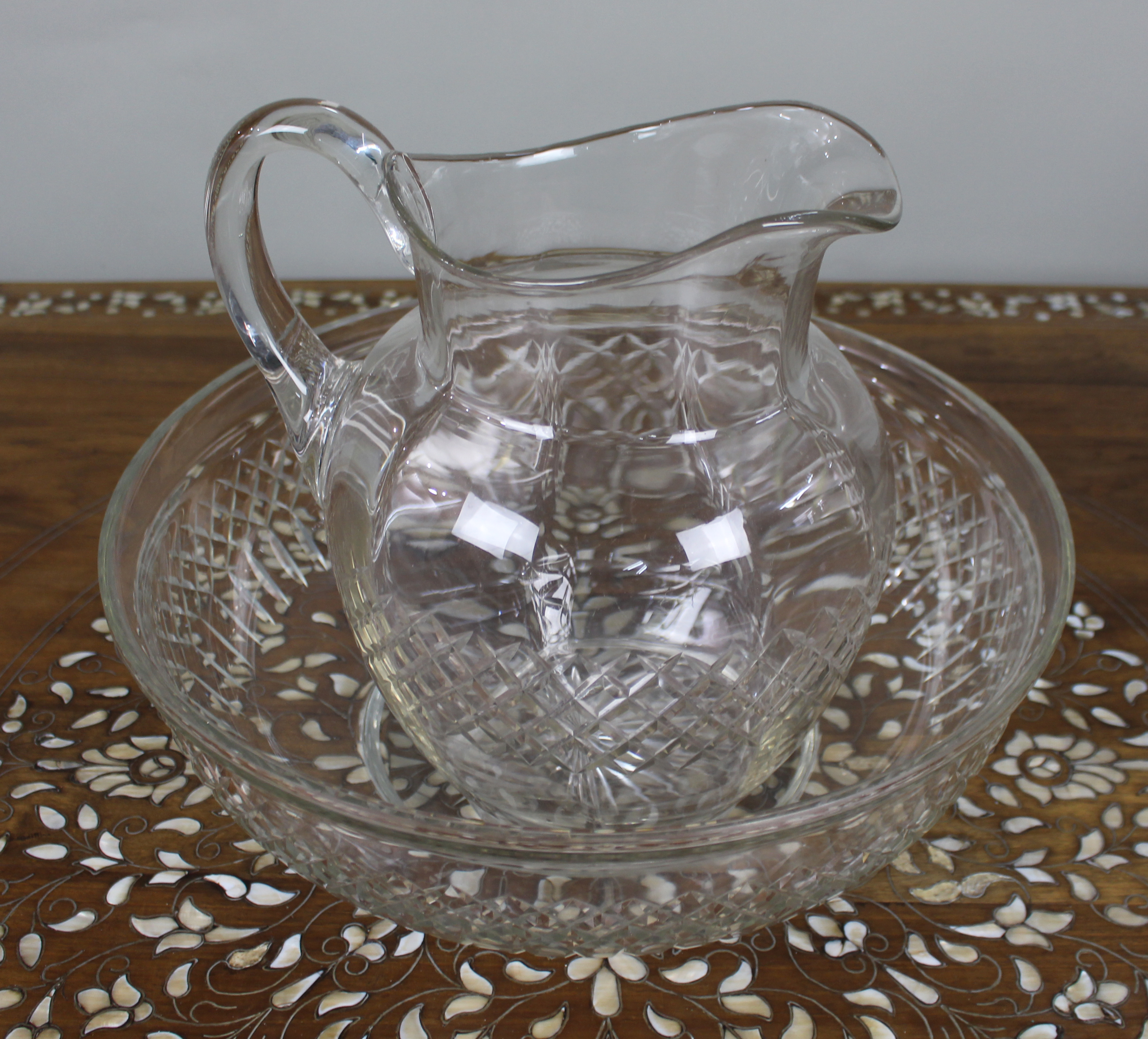 Large Victorian Cut Crystal Jug & Bowl Set