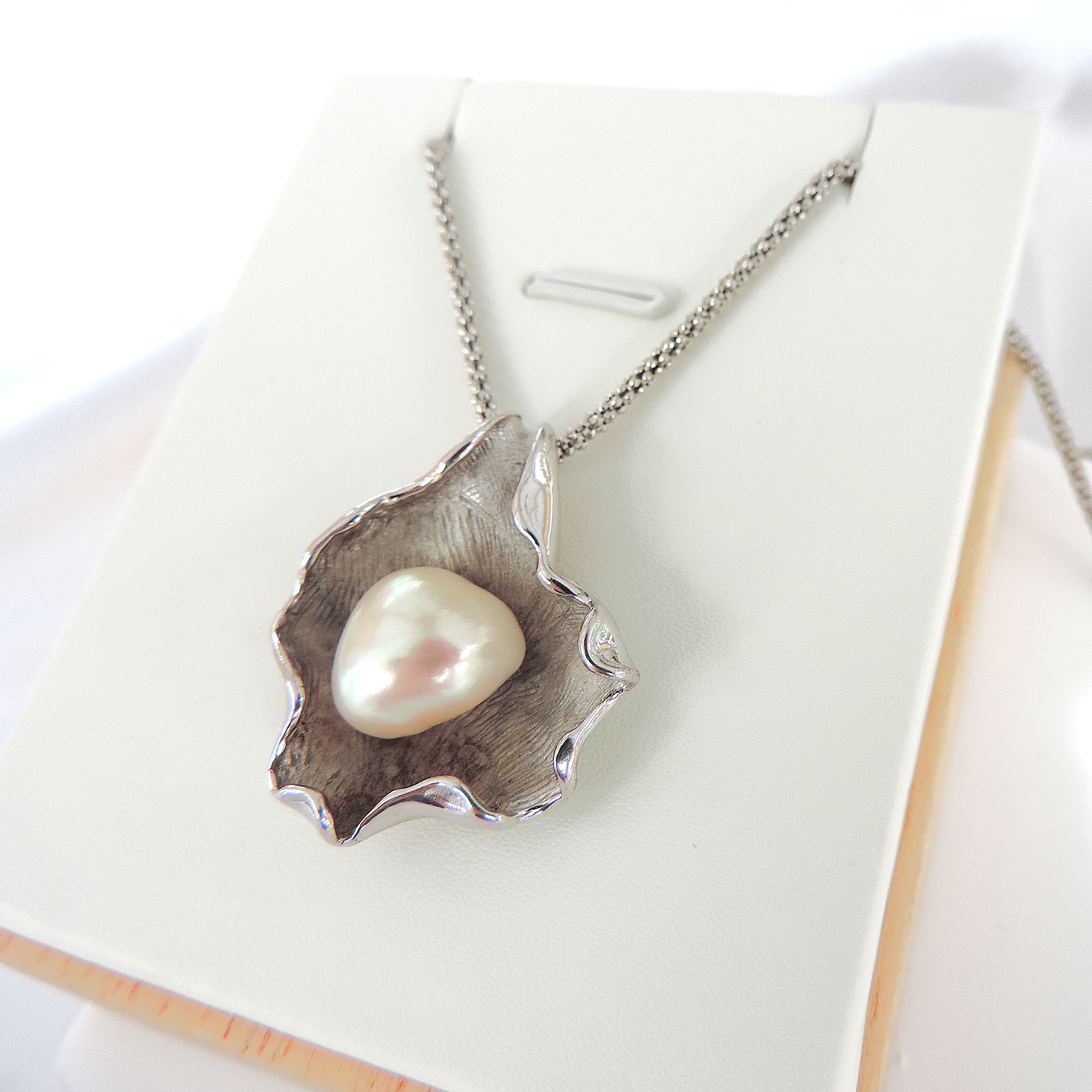 Vintage Artisan 925 Silver Organic Cultured Pearl Necklace