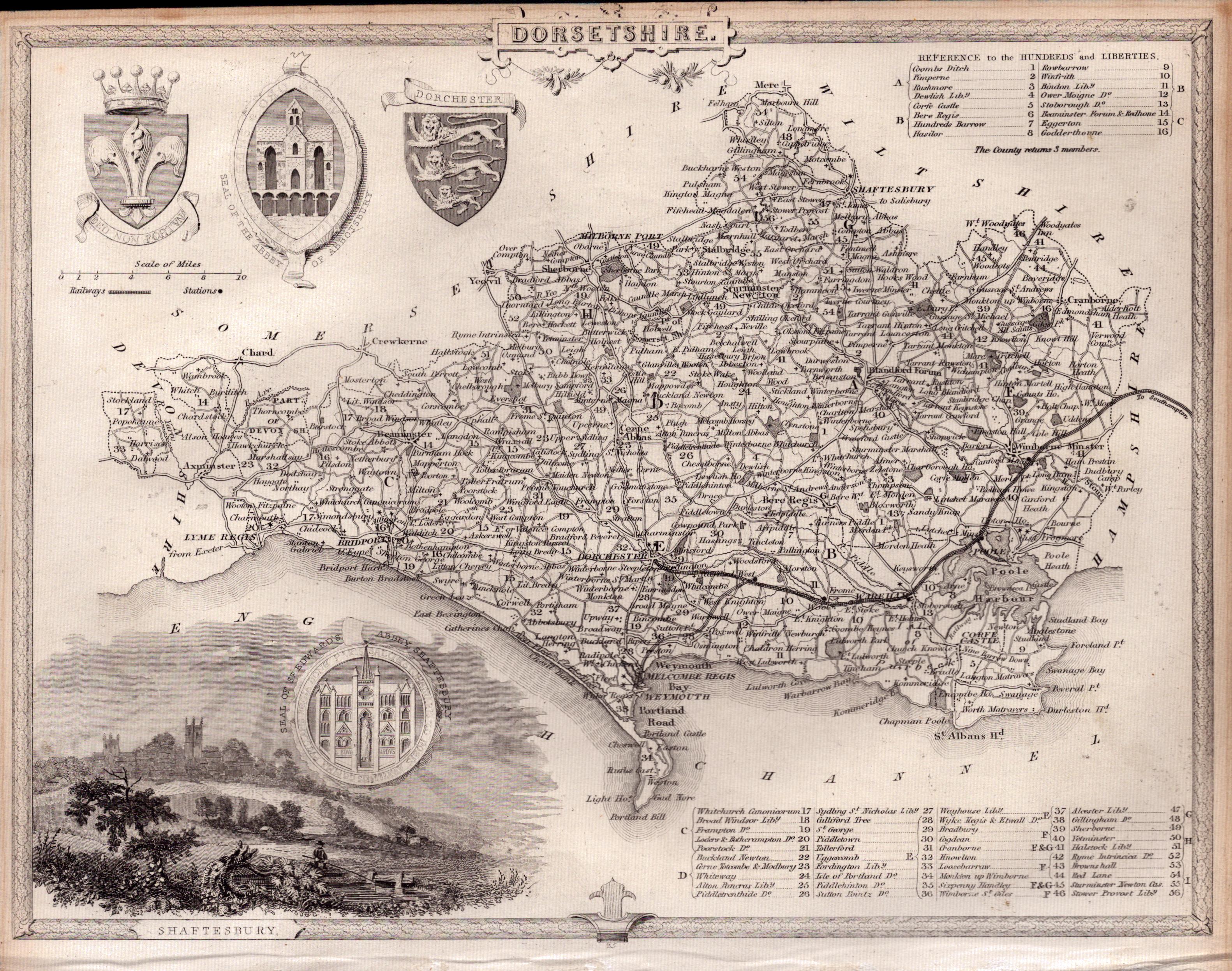Dorsetshire  Steel Engraved Victorian Antique Thomas Moule Map.