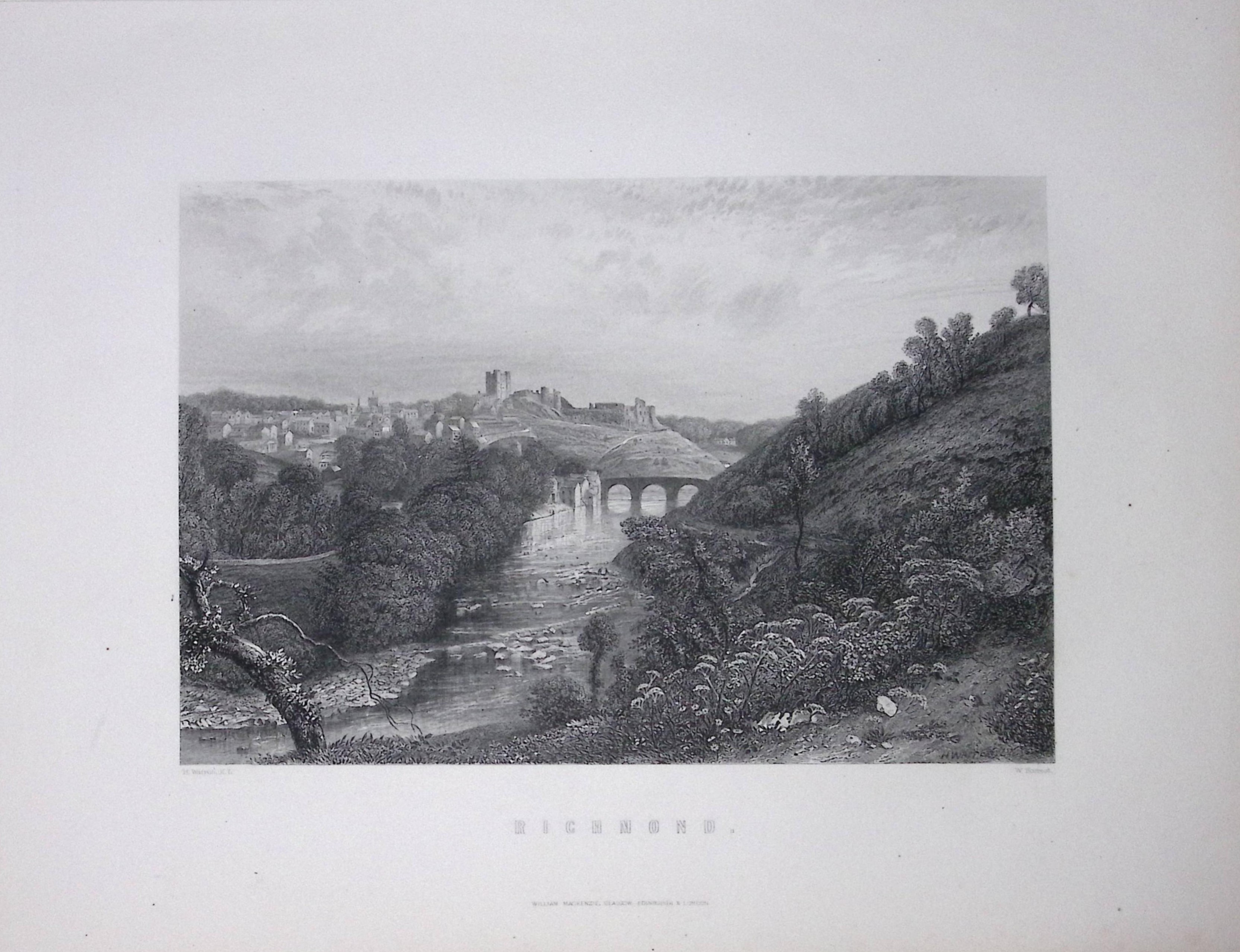 Yorkshire View of Richmond 1875 Victorian Antique 150 Years-Old Engraving-2.