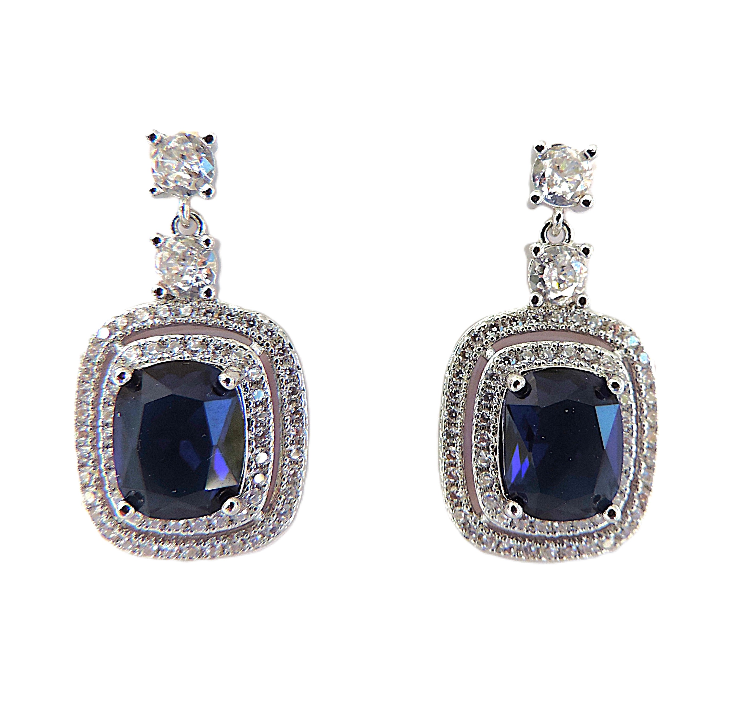Orrevé Sapphire Blue & White Zircon Gemstone Drop Earrings 'New with Gift Box'