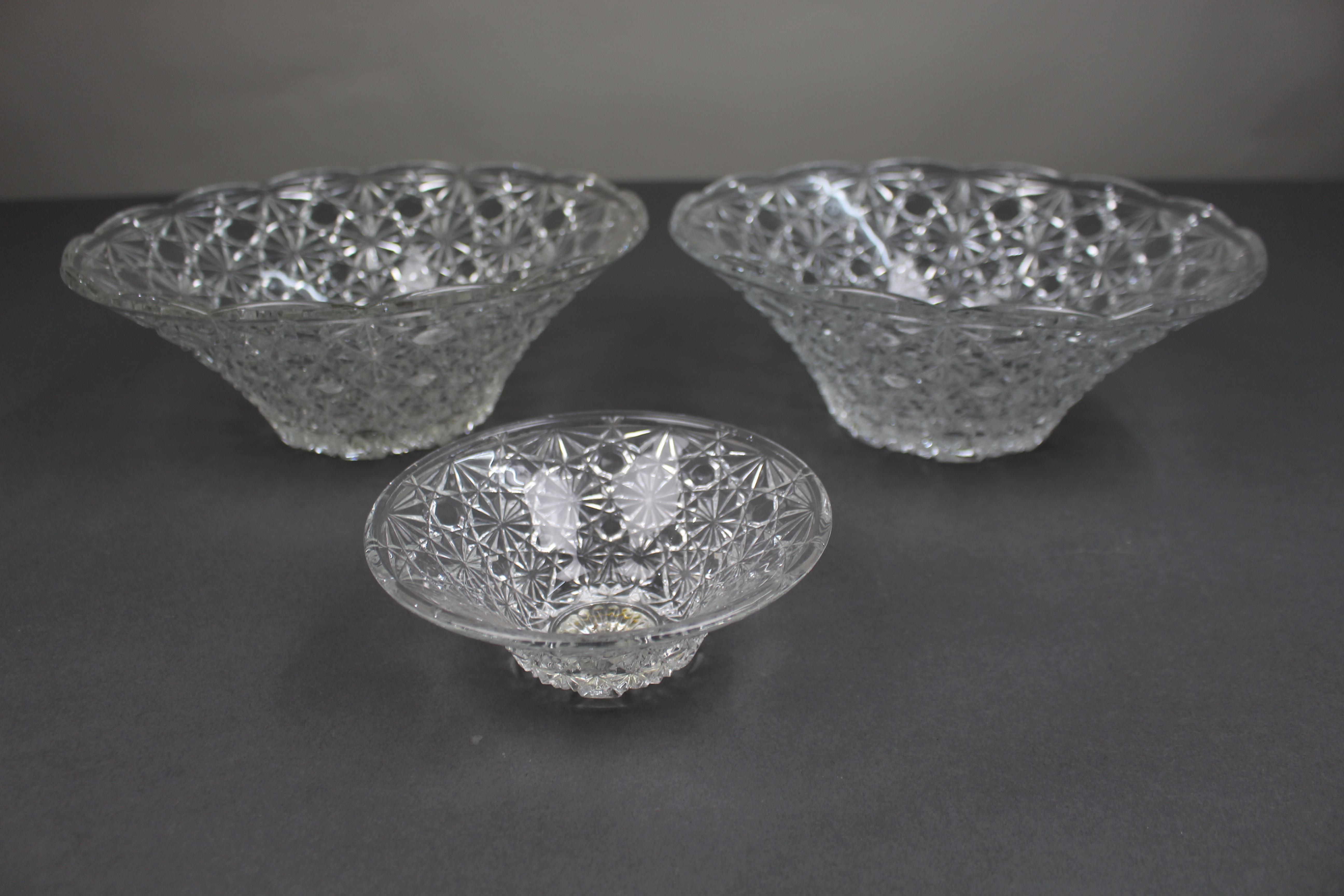 Set of 3 Vintage Pressed Glass Bowls