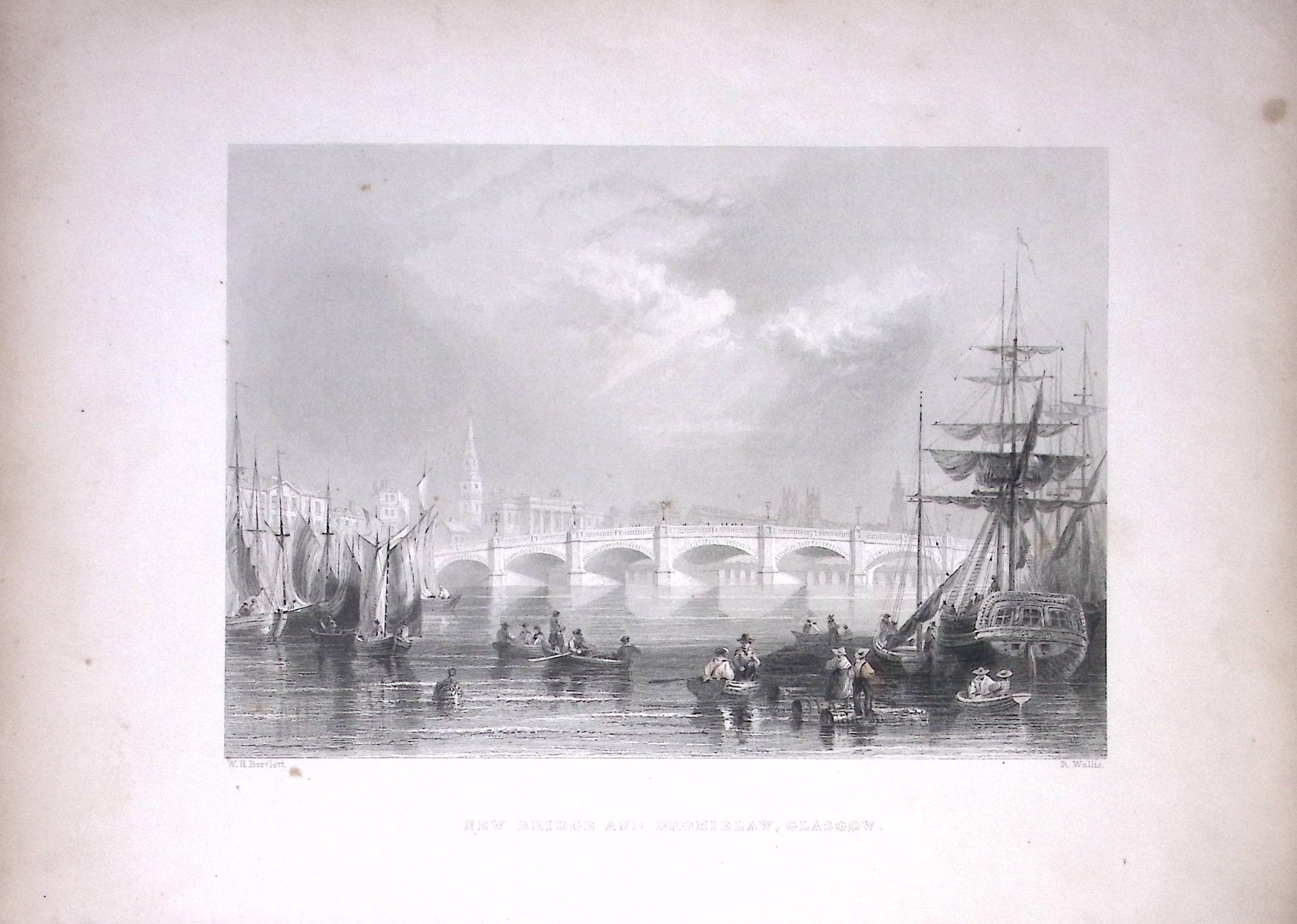 New Bridge Glasgow Scotland WH Bartlett 1842 Antique Steel Engraving-16-TR