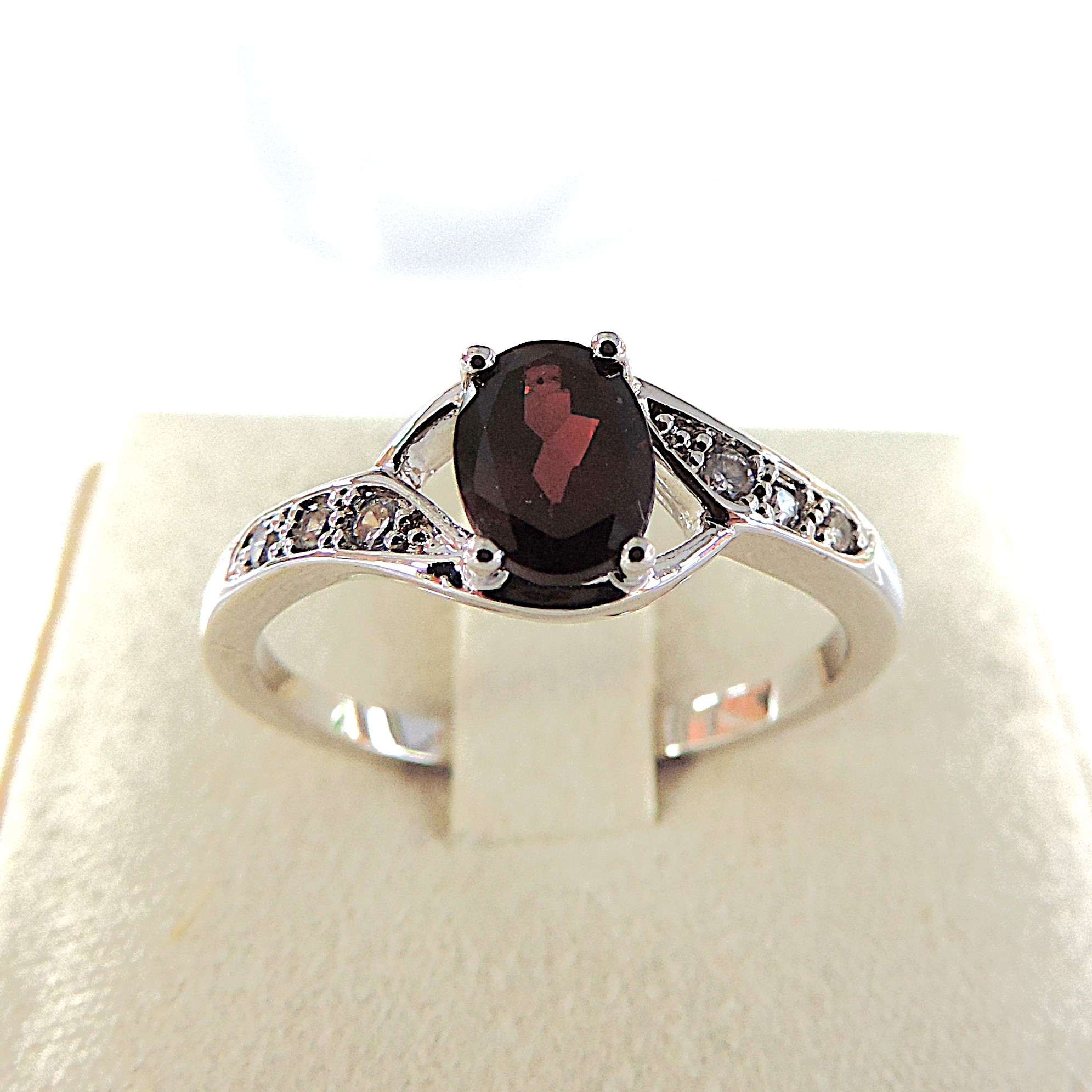 925 Silver Crimson Red Topaz & Diamond Ring 'NEW'