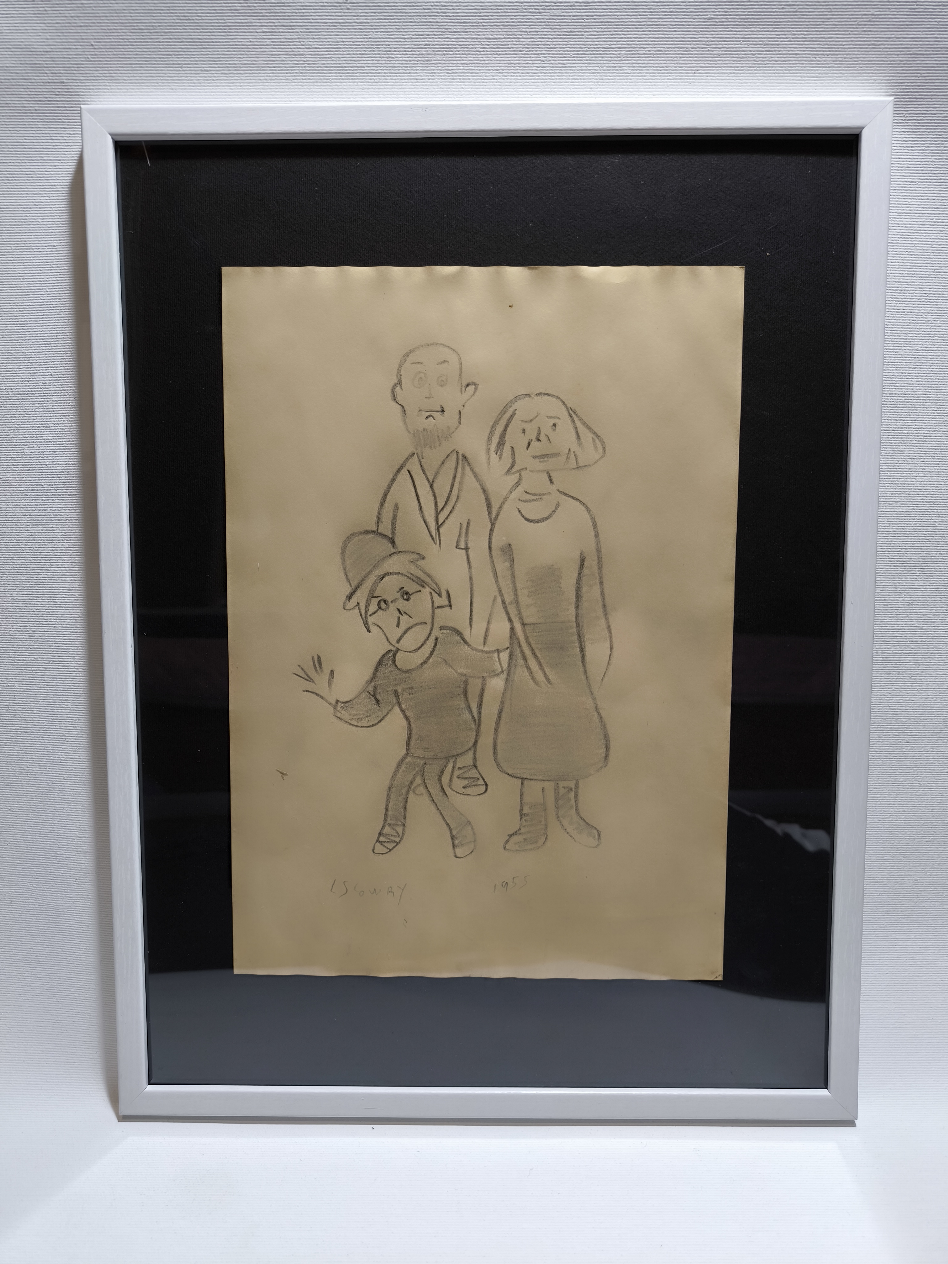 L. S. Lowry (attr) 1955 "A Family" Signed Pencil Drawing on Paper Framed
