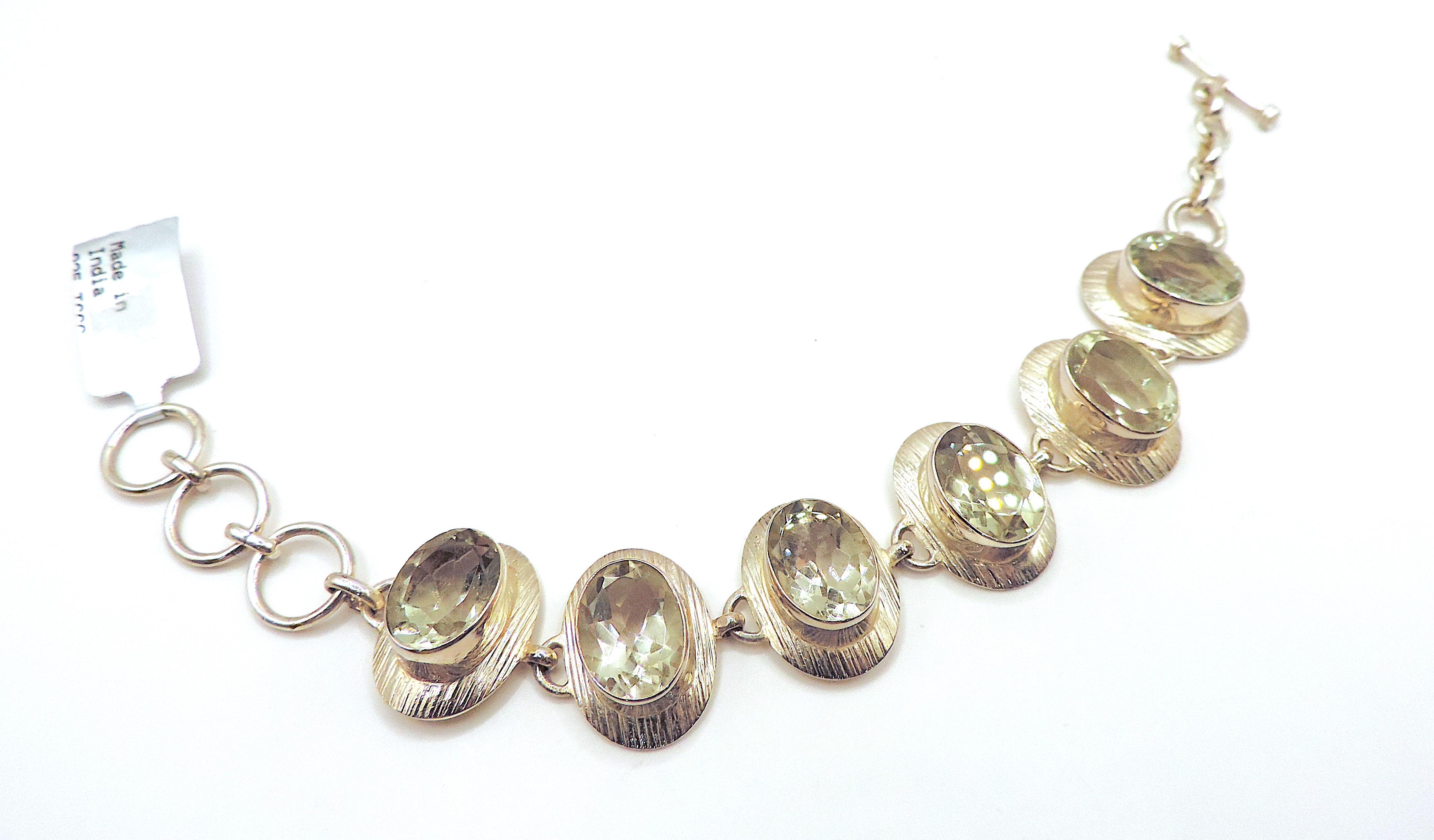 Sterling Silver 32 Carat Green Amethyst Bracelet Birmingham Hallmark