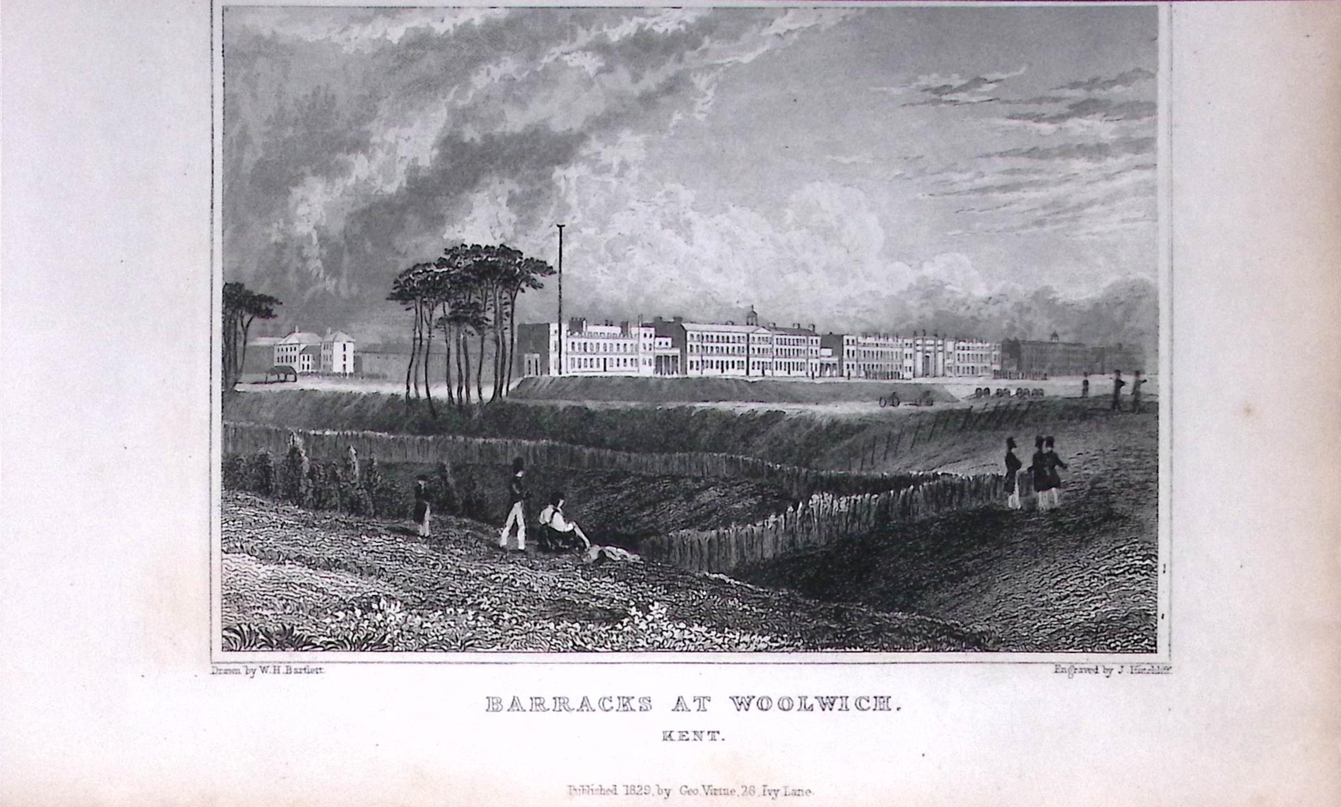 Woolwich Barracks Kent 1829 Antique 197 Years-Old Steel Engraving-35