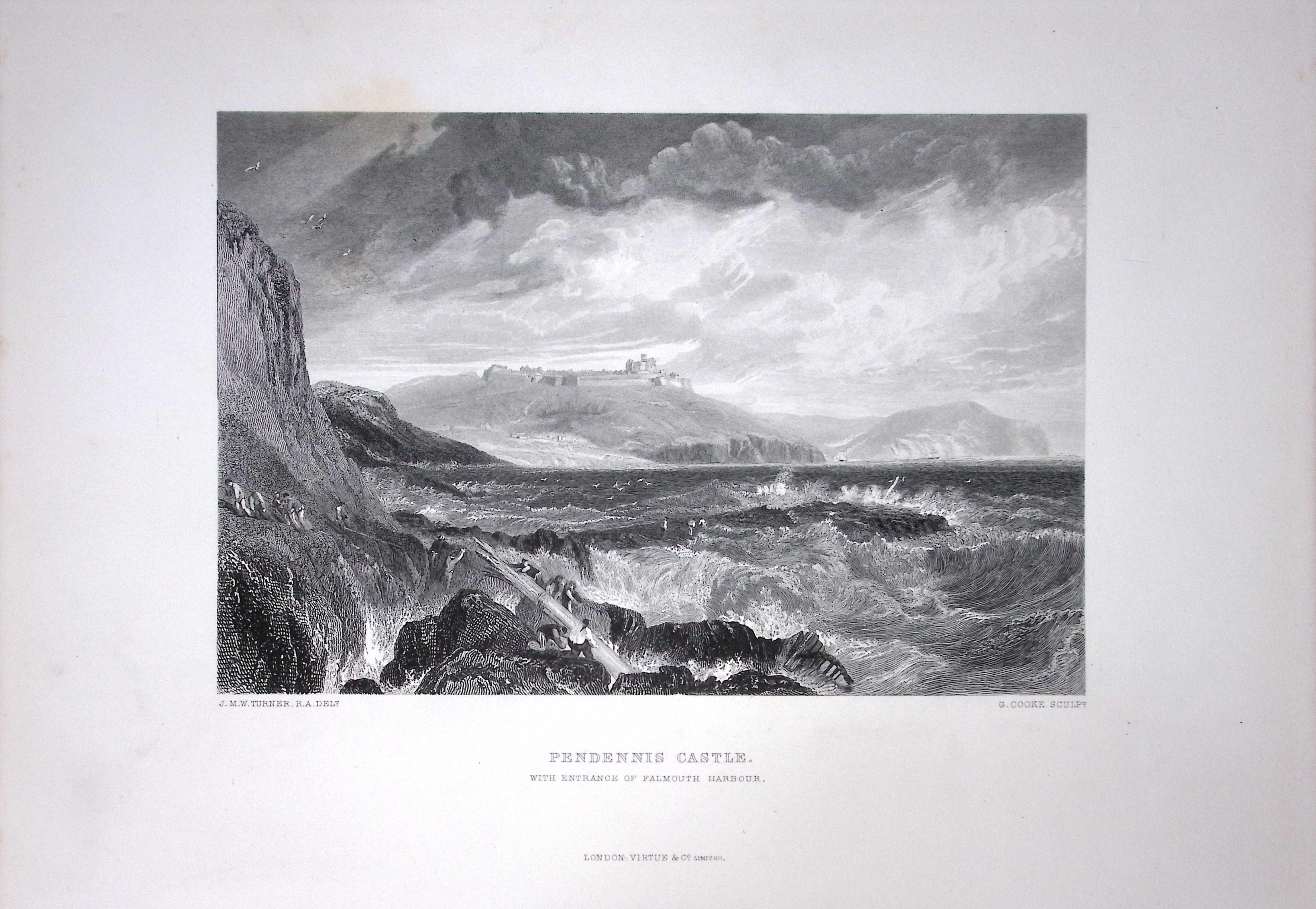 J.M.W Turner Pendennis Castle Falmouth Antique Steel Engraving-110-TR
