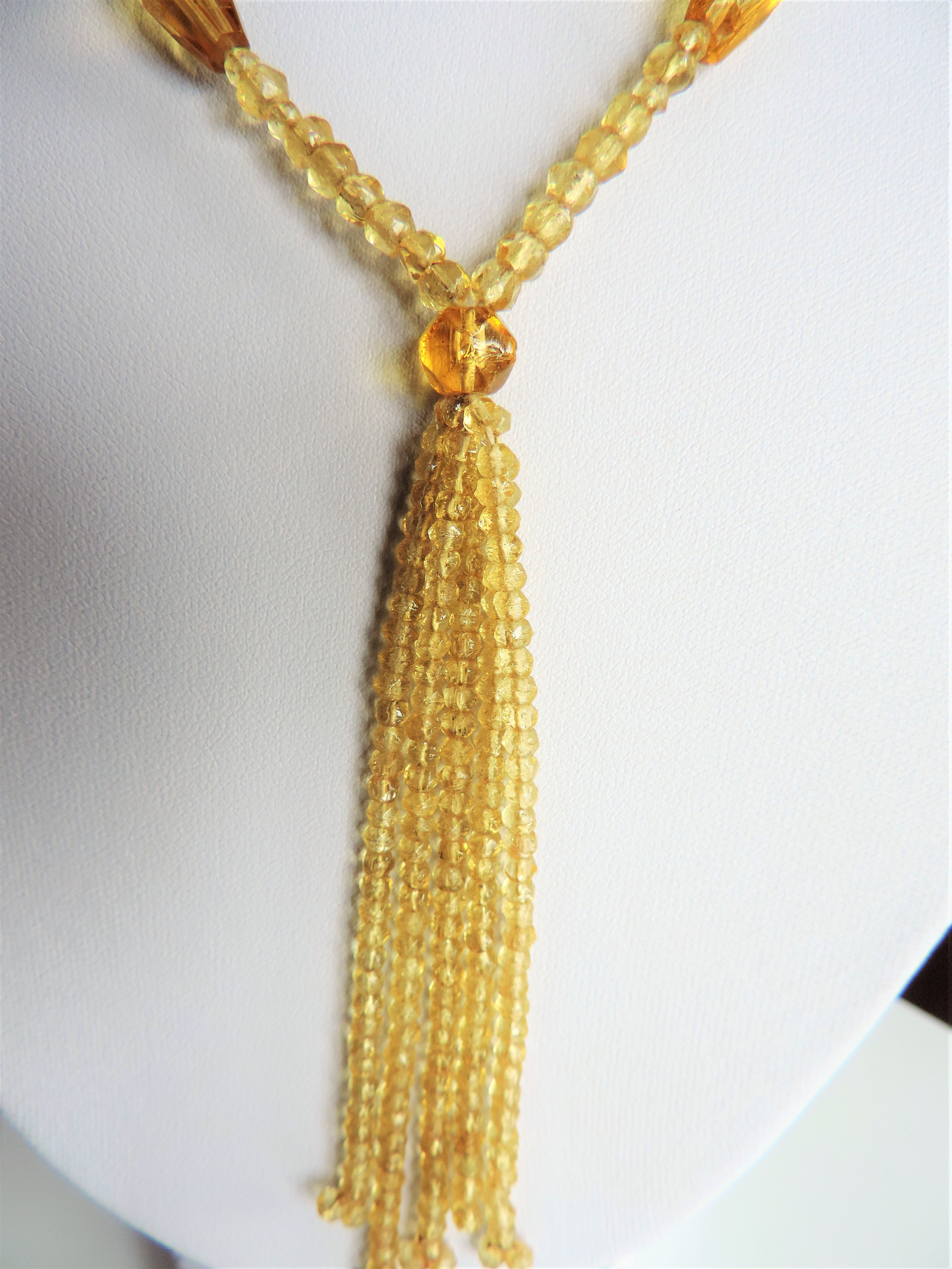 Antique Art Deco Gold Glass Bead Flapper Necklace with Tassle