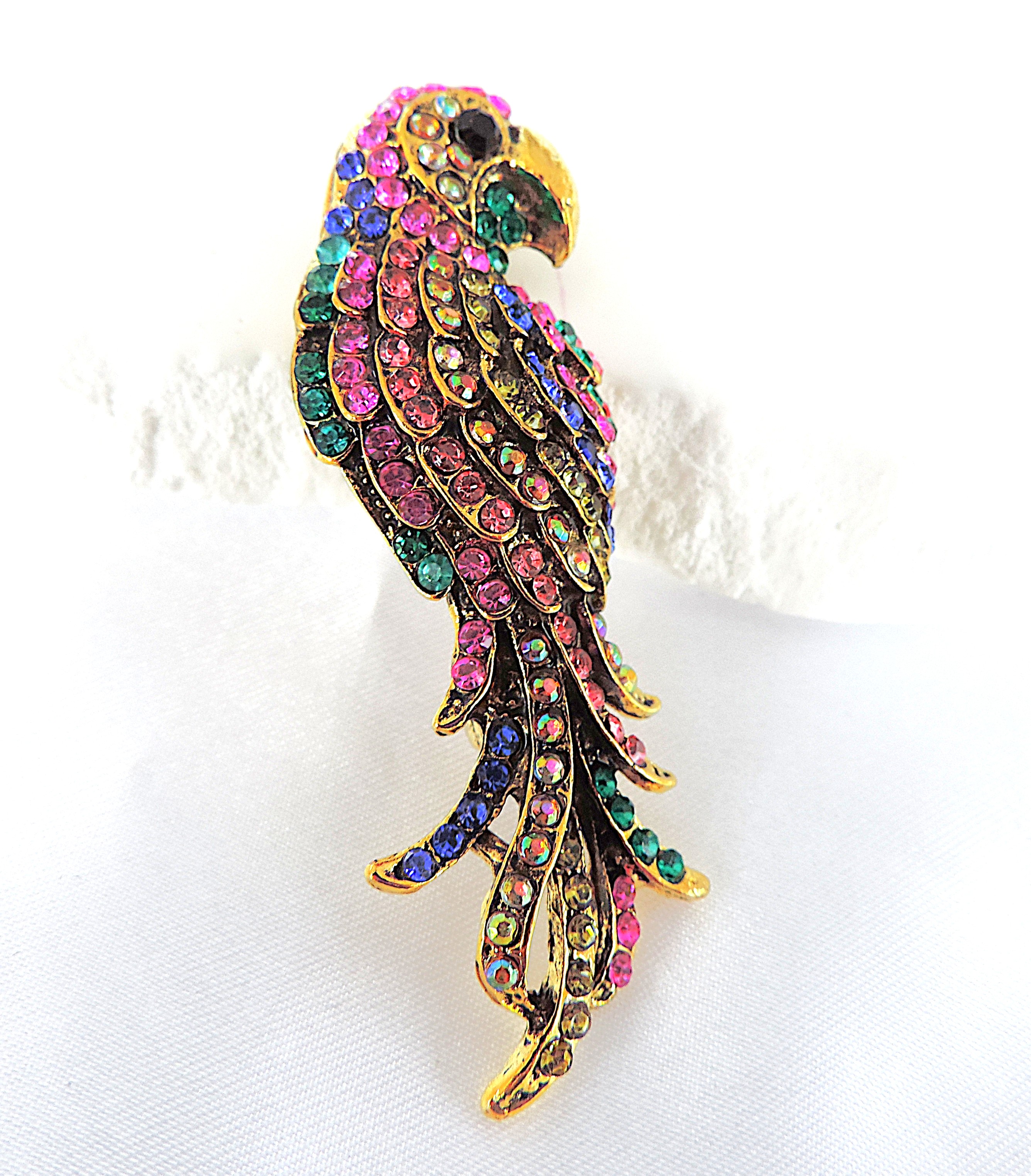 Vintage Multi-Colour Crystal Parrot Brooch