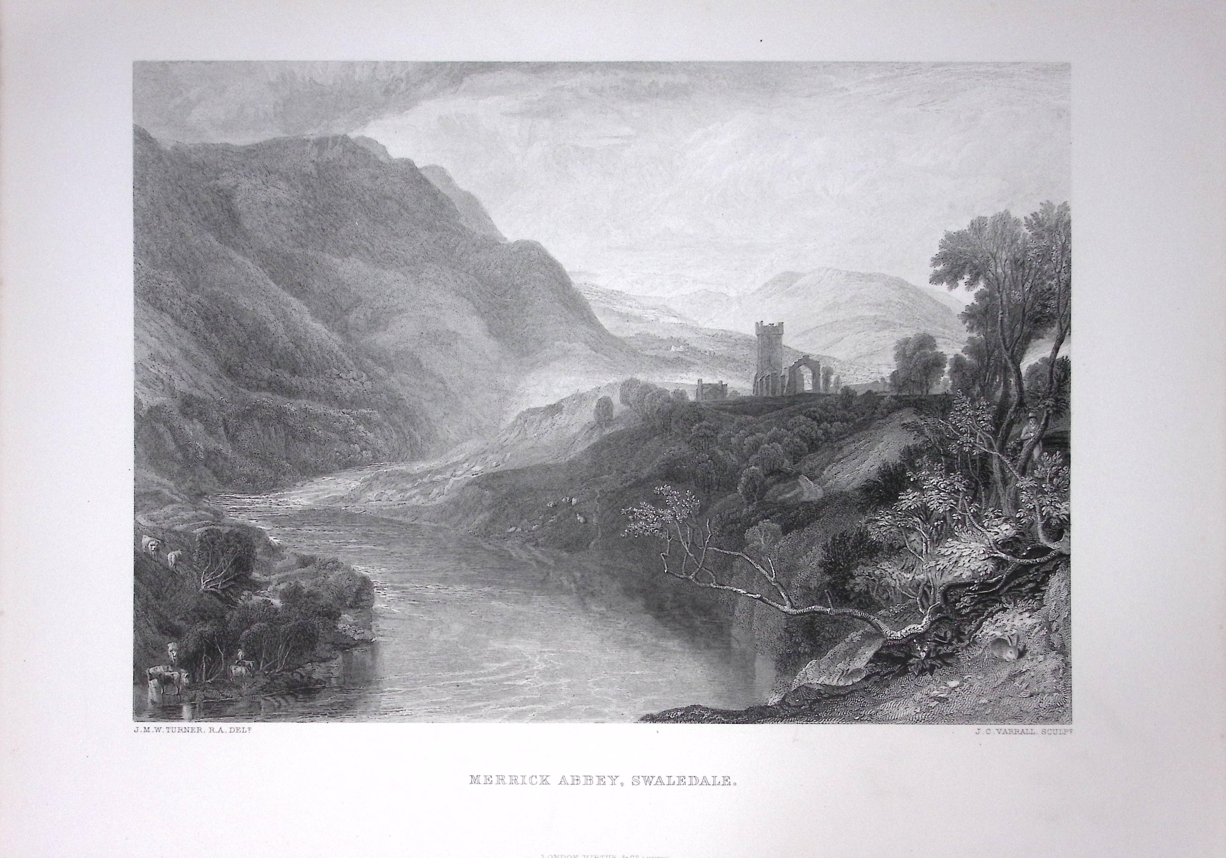 J.M.W Turner Merrick Abbey Swaledale Yorkshire Antique Steel Engraving-87-TR