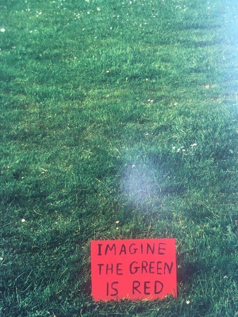David Shrigley (b1968) Rare Art Exhibition Card, ‘Imagine The Green Is Red’, 27 x 22 cms, 2003