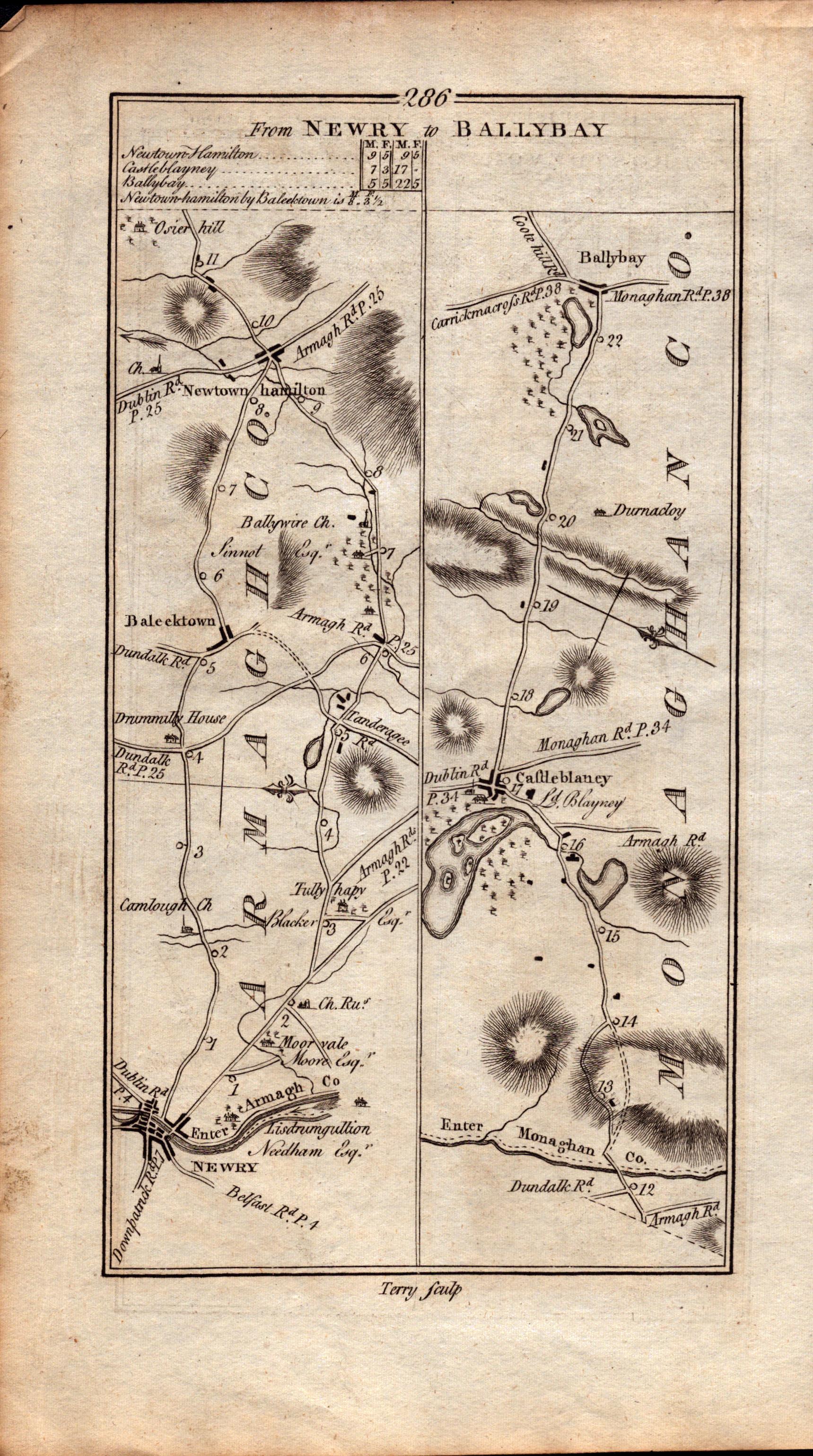 Ireland Rare Antique 1777 Road Map Rostrevor Lurgan Newry Armagh Down-286.