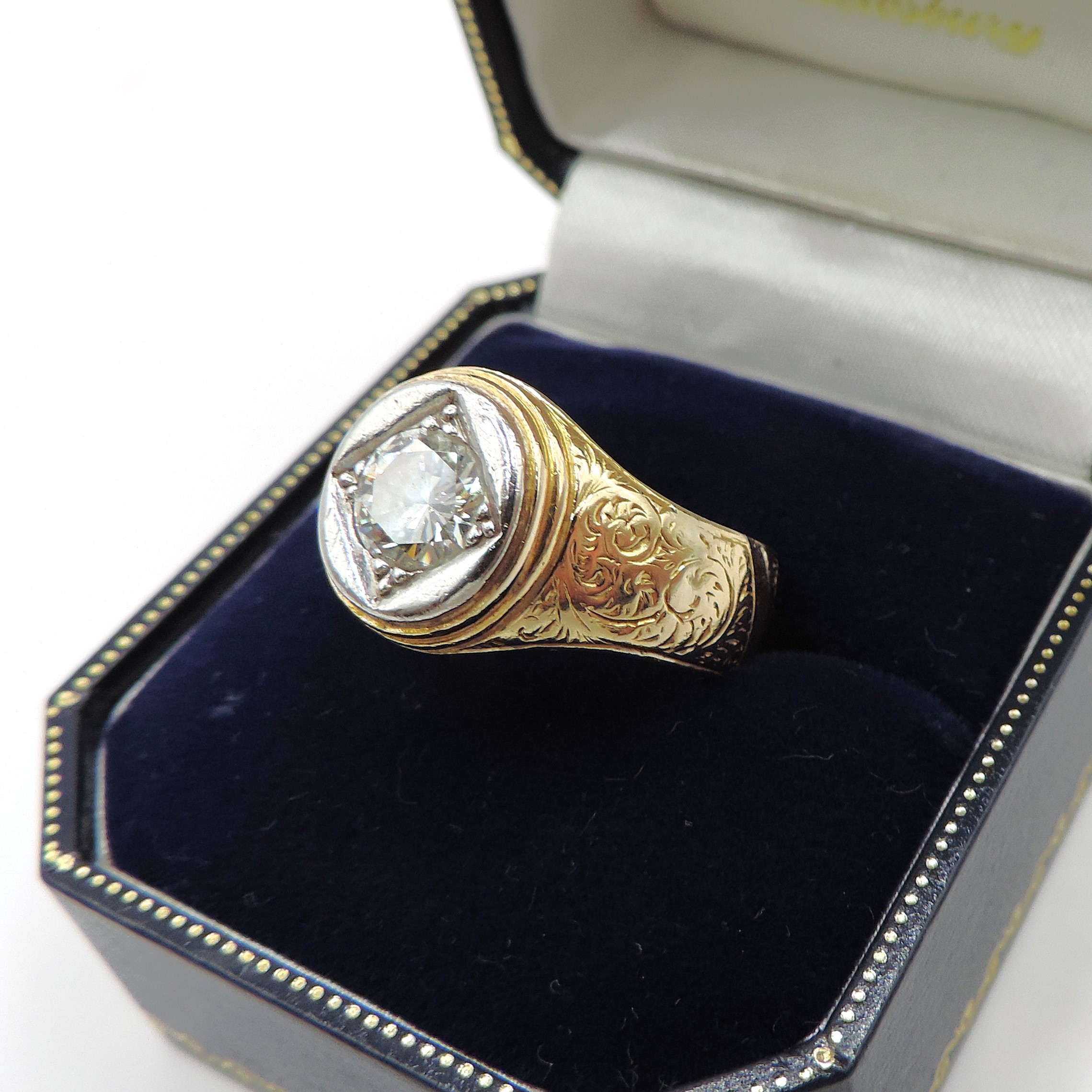 Edwardian 18K Gold Old Mine Cut 1.25 Carat Diamond Ring London Hallmark 1903