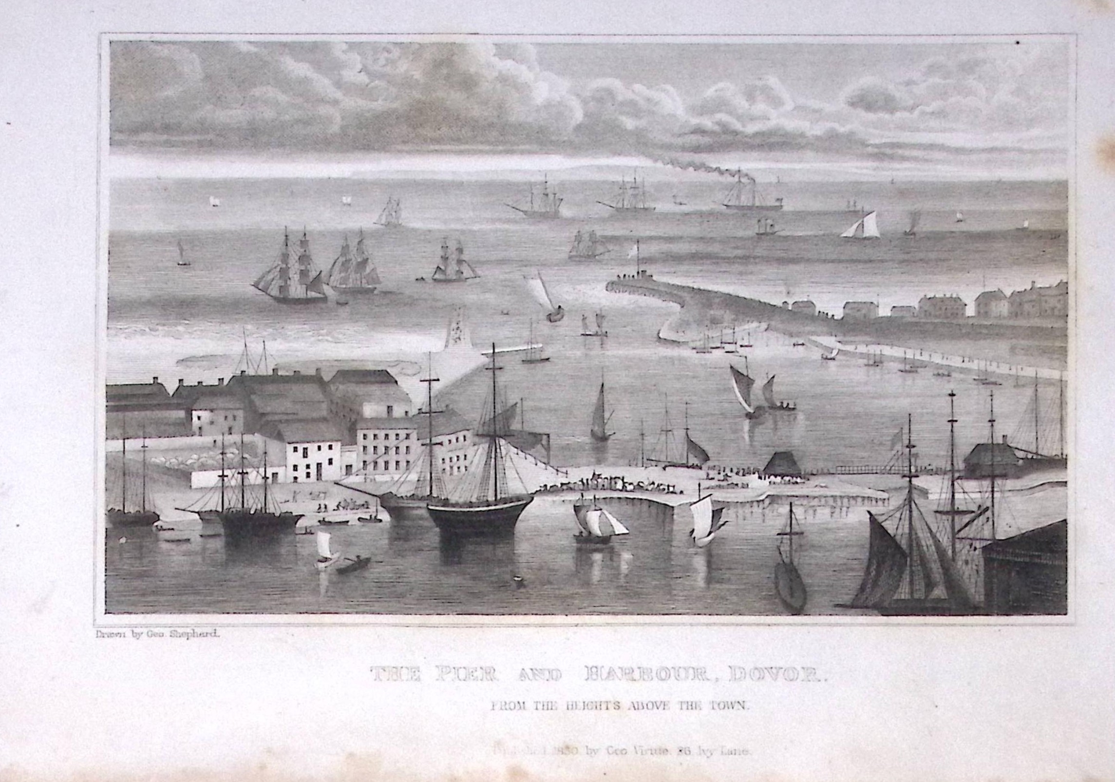The Pier & Harbour Dover Kent 1829 Antique 197 Years-Old Steel Engraving-.1