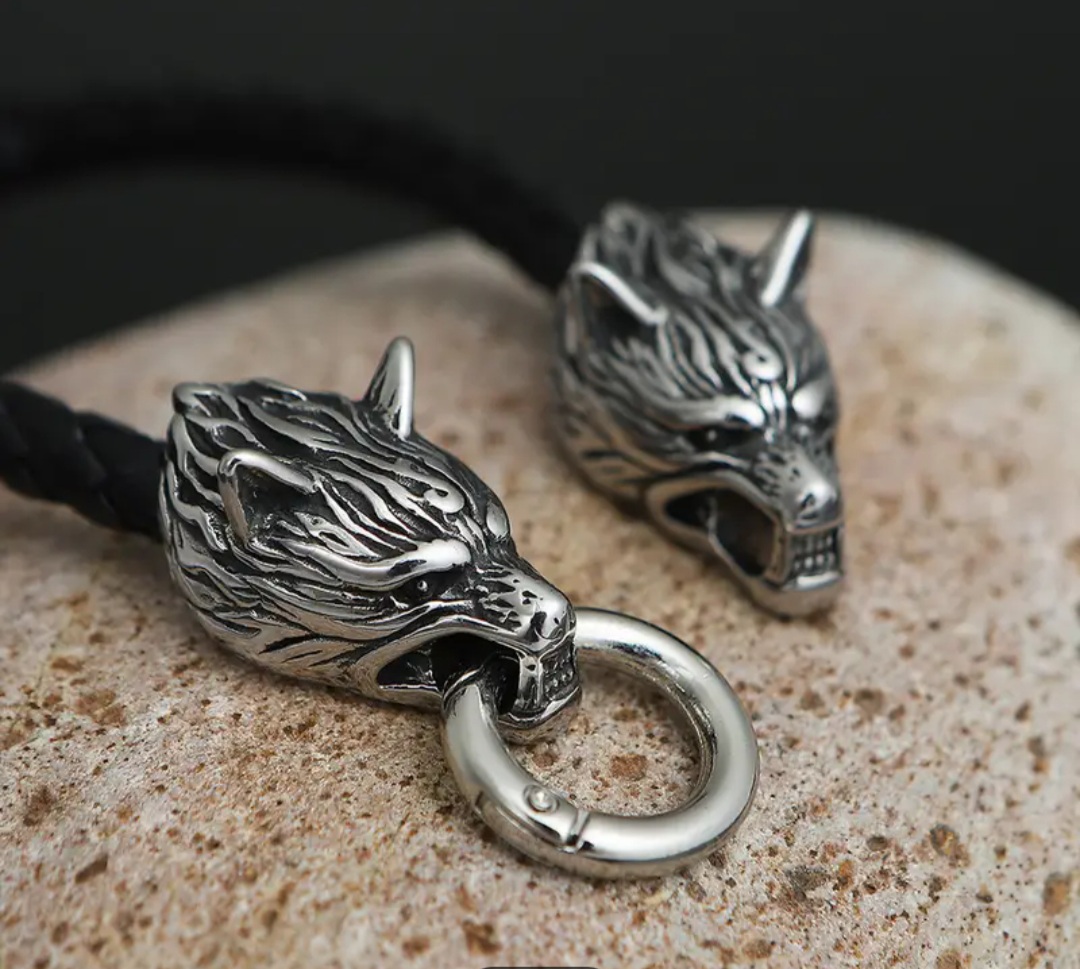 NEW! Viking Wolf Head Leather Rope Bracelet