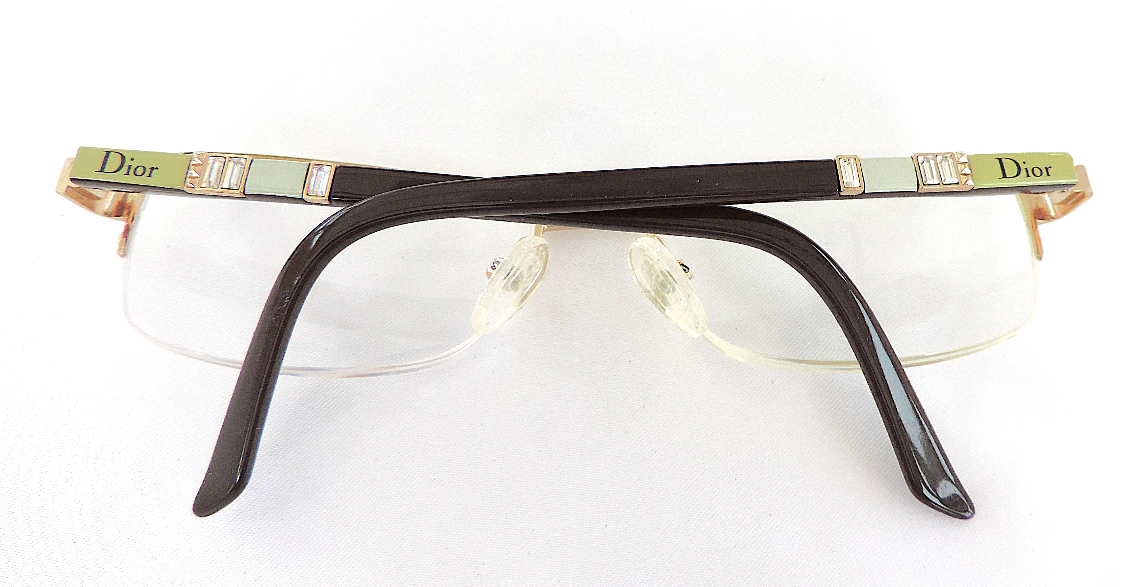 Christian Dior Prescription Glasses Frames  Gold With Crystal Accents Includes Case
