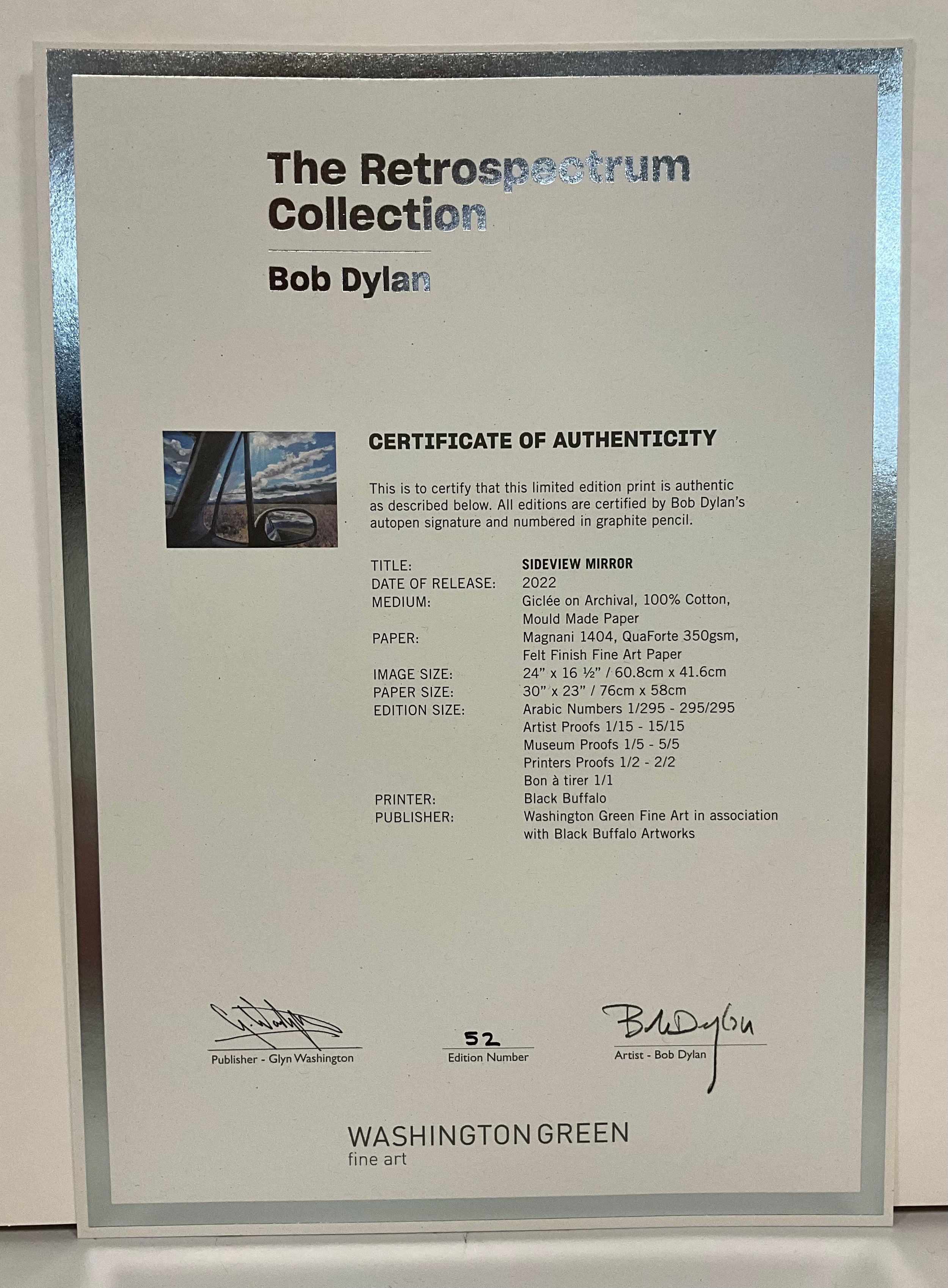 Bob Dylan (b1941) ‘Sideview Mirror’, Retrospectrum Collection, Editioned, Print, Certificate, 2022