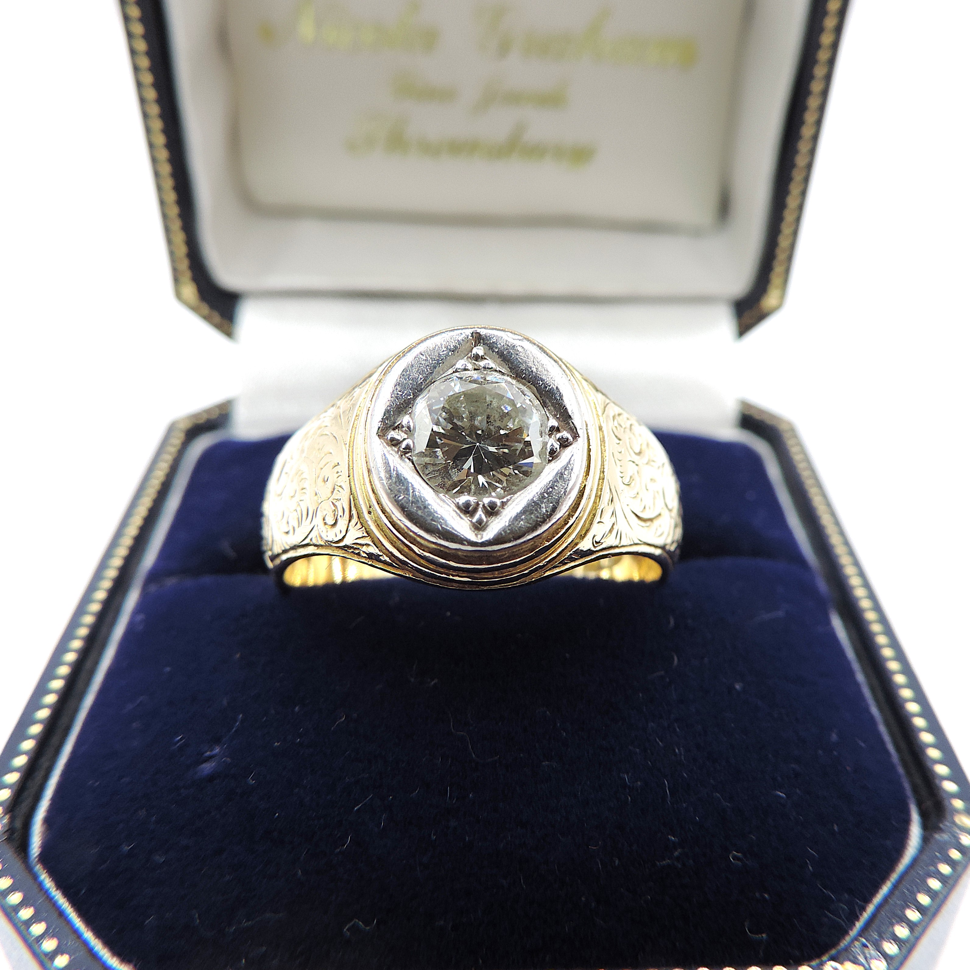 Edwardian 18K Gold Old Mine Cut 1.25 Carat Diamond Ring London Hallmark 1903