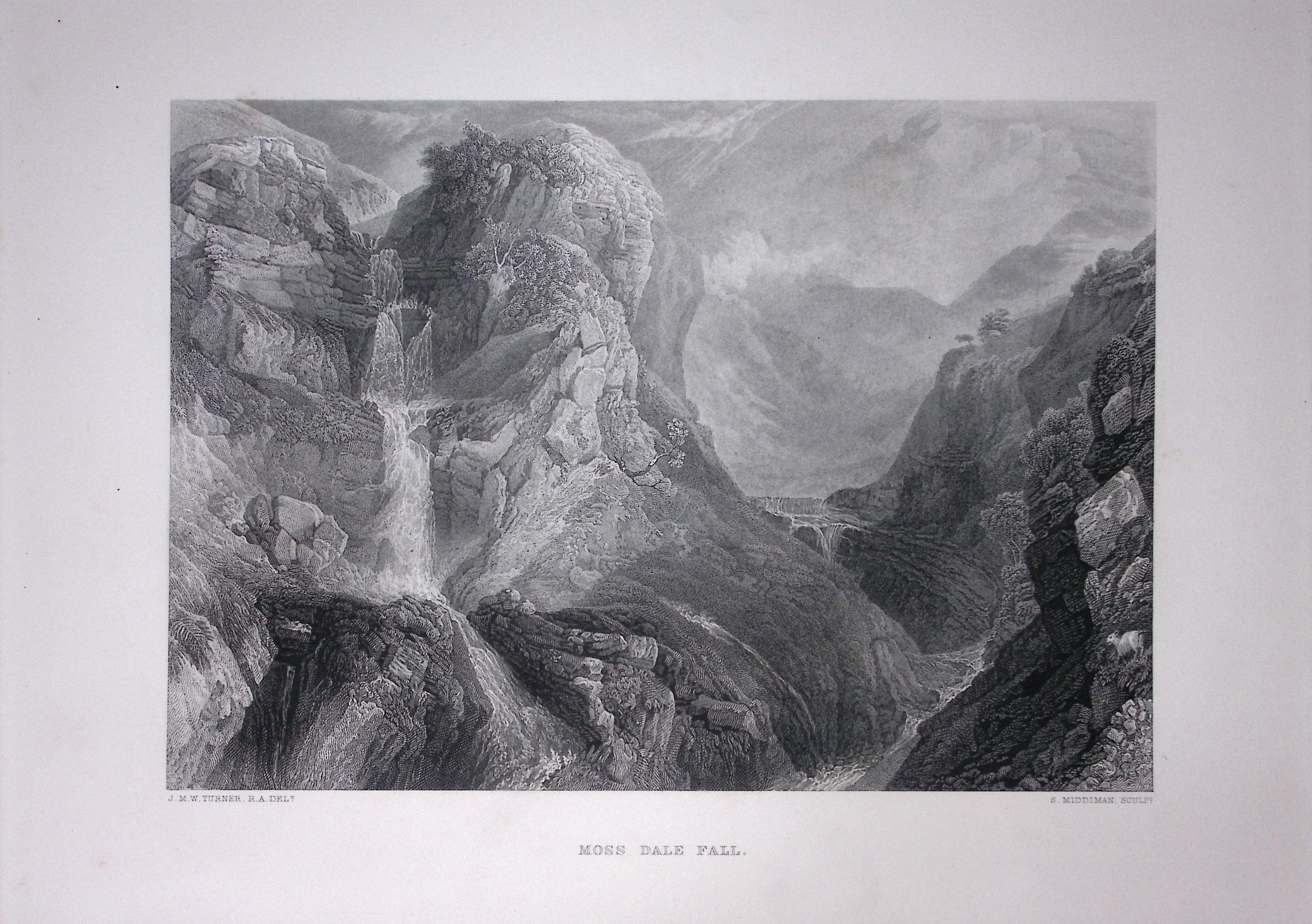 J.M.W Turner Moss Dale Fall Wensleydale Yorkshire Antique Steel Engraving-91-TR