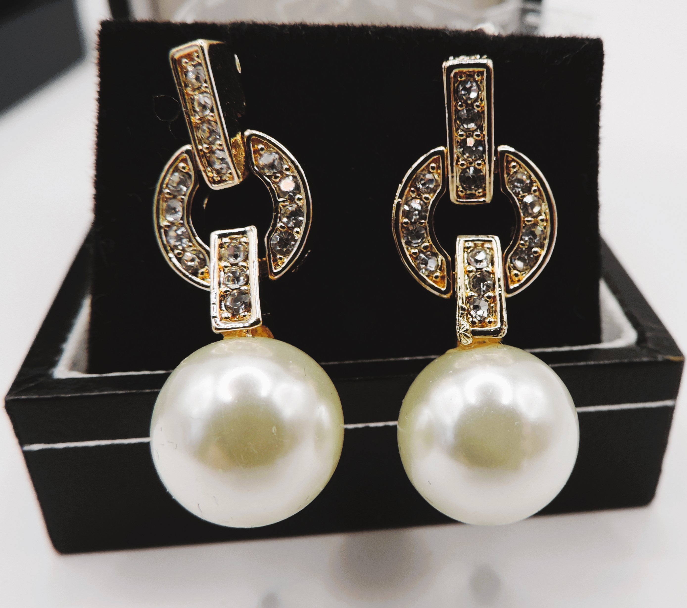 Gold on Sterling Silver Pearl Drop Earrings New with Gift Pouch