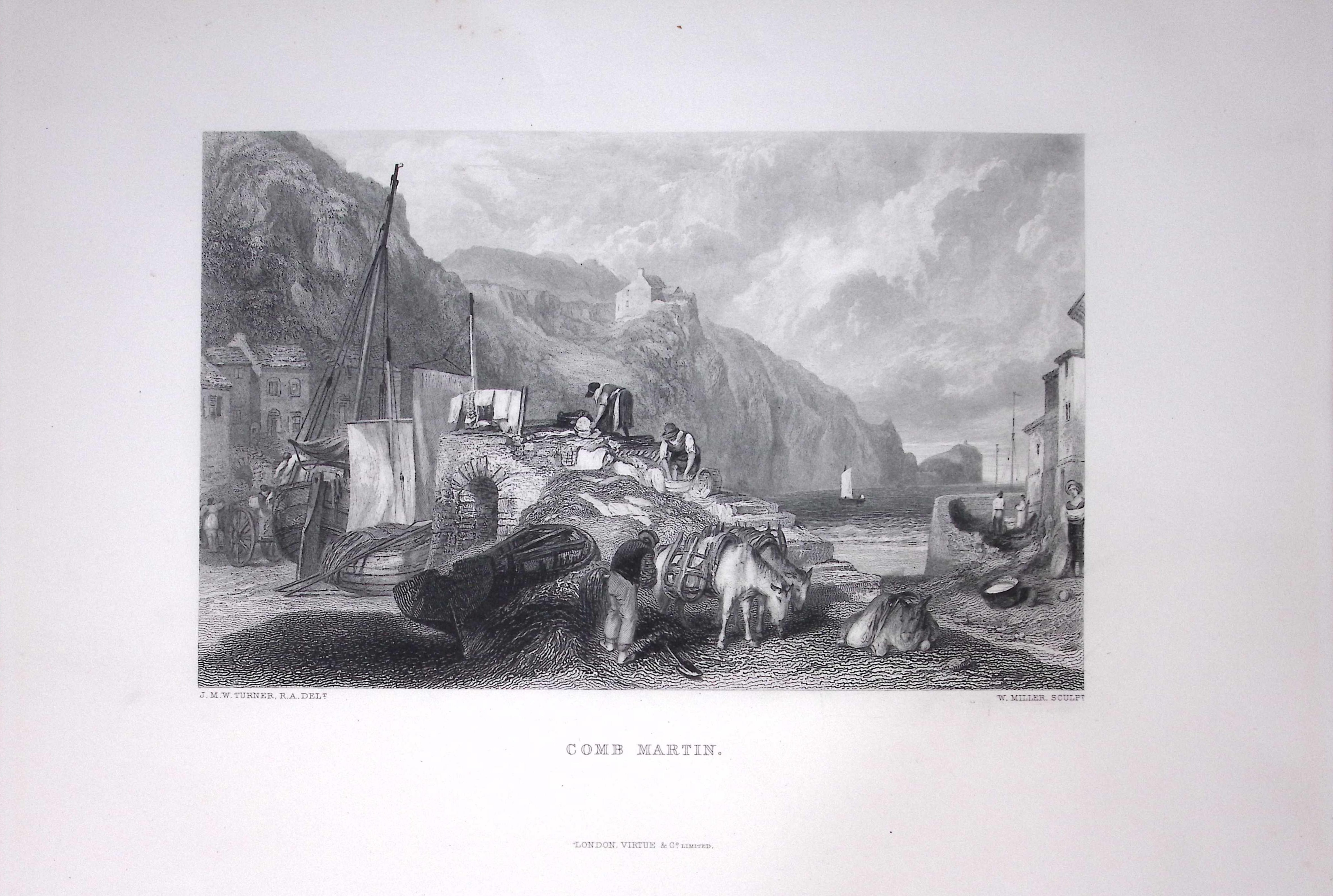 J.M.W Turner Comb Martin Devon Large Antique Steel Engraving-45-TR