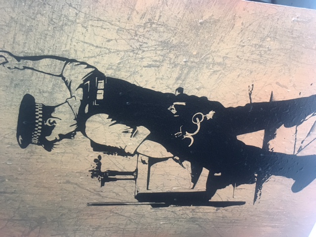 Rourke Van Dal(b1964) ‘Pissing Copper’, Spray Paint Stencil, Board, Signed, 1 Off Edition, 2008