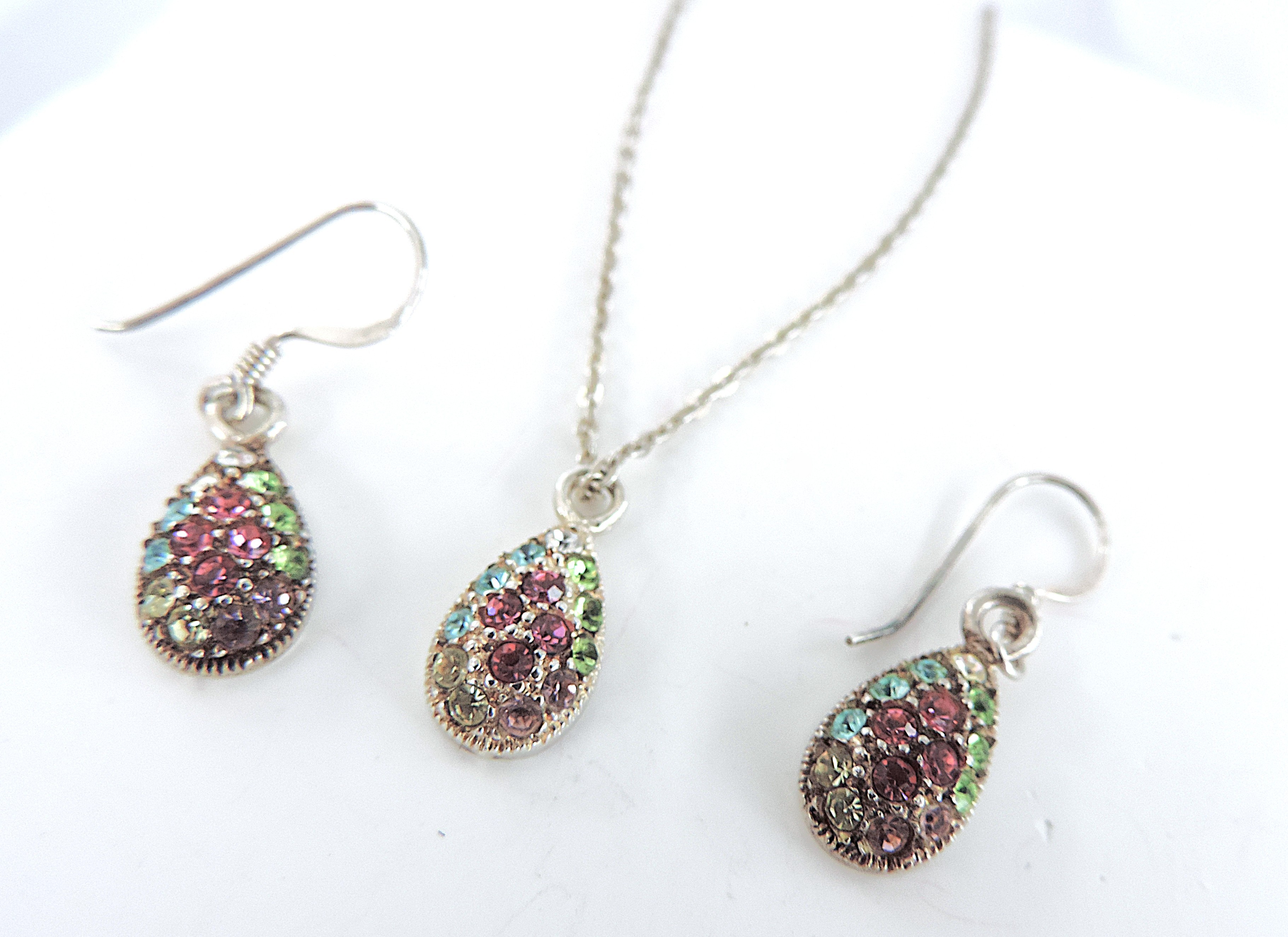  925 Silver Multi-Colour Topaz Gemstone Necklace & Earrings 'New'