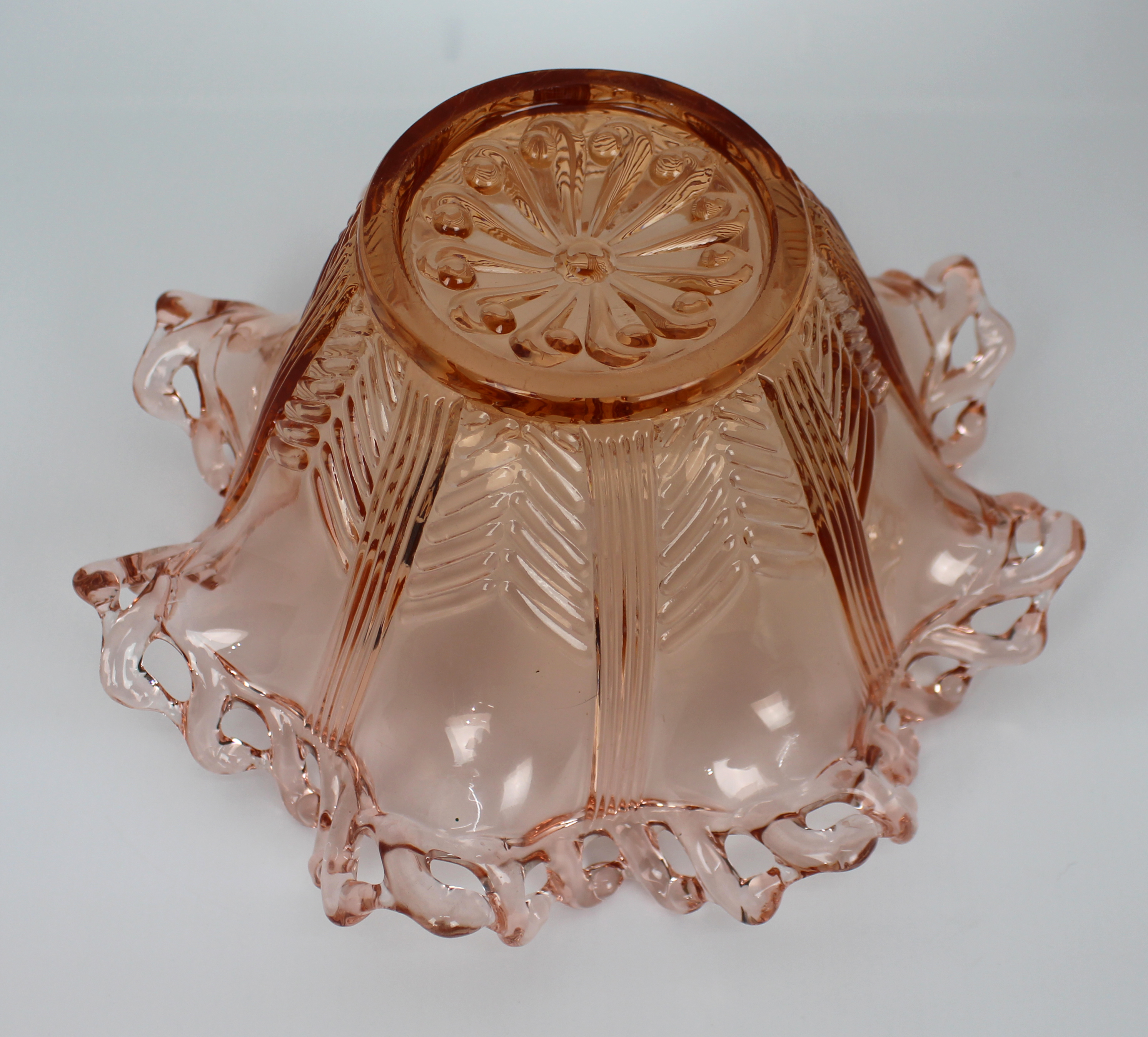 Vintage Brev Italian Pink Glass Pierced Rim Ruffled Bowl