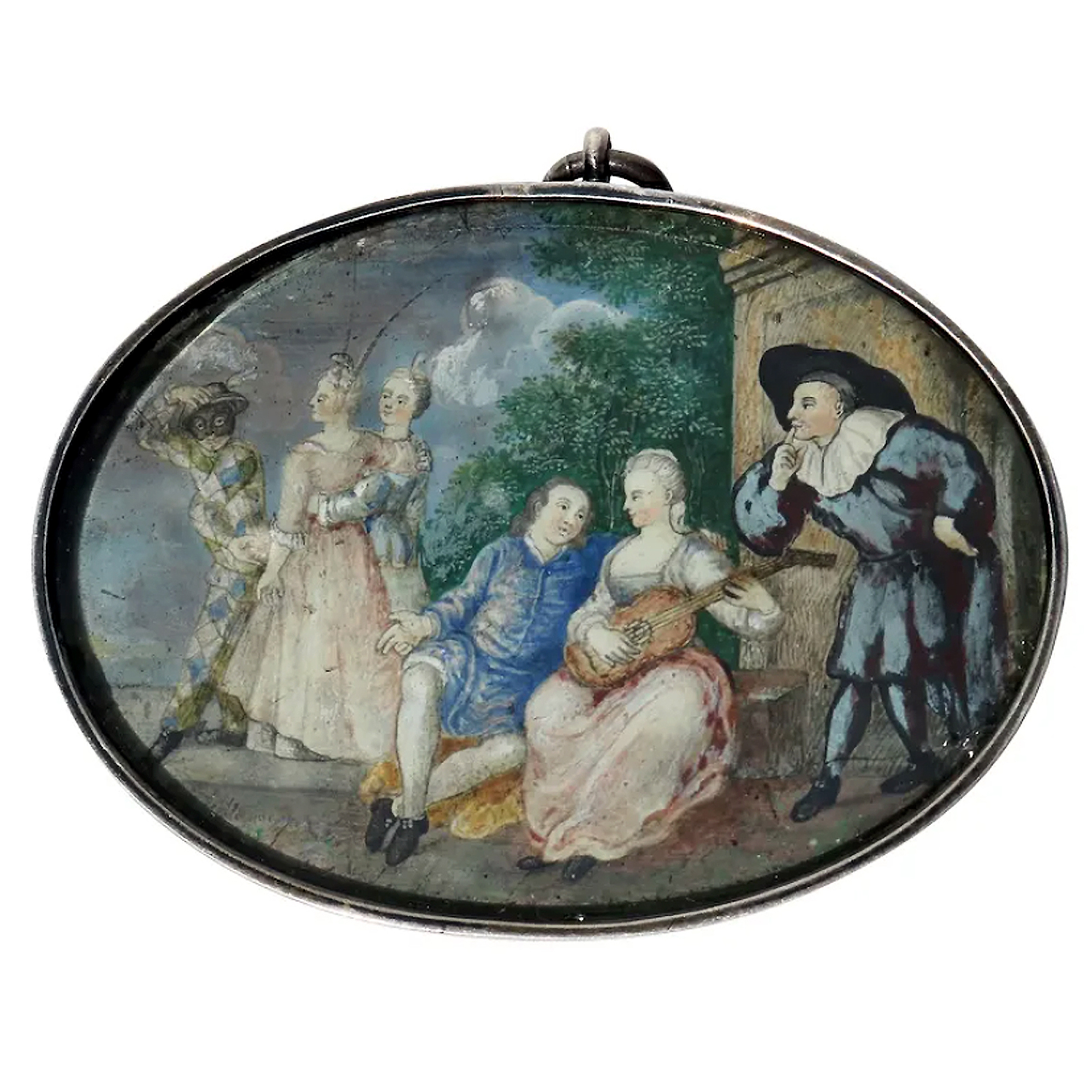 An Extremely Rare European Miniature Painting of A Fete Champêtre Galante C.18thC