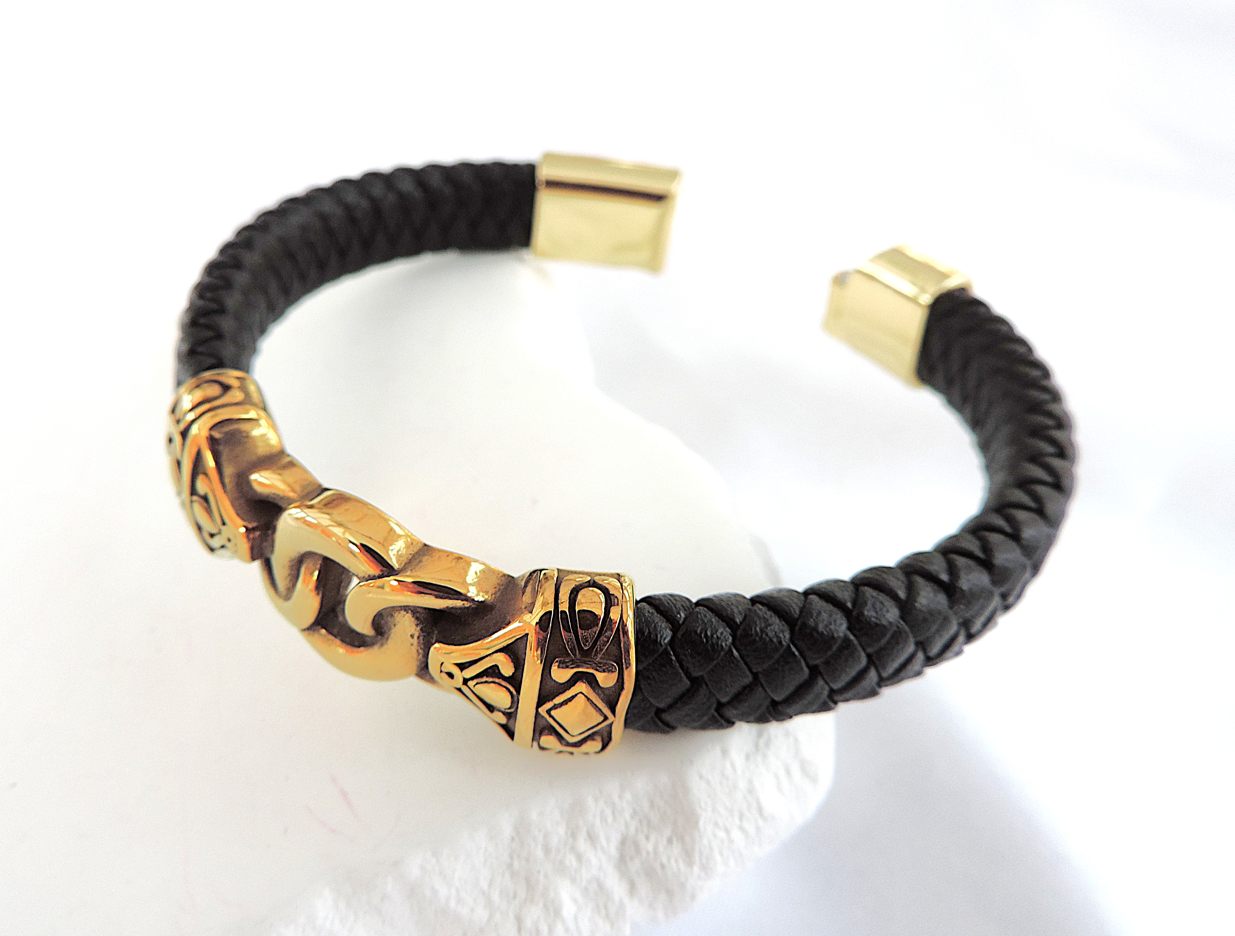 Aethon Black Leather Norse Bracelet