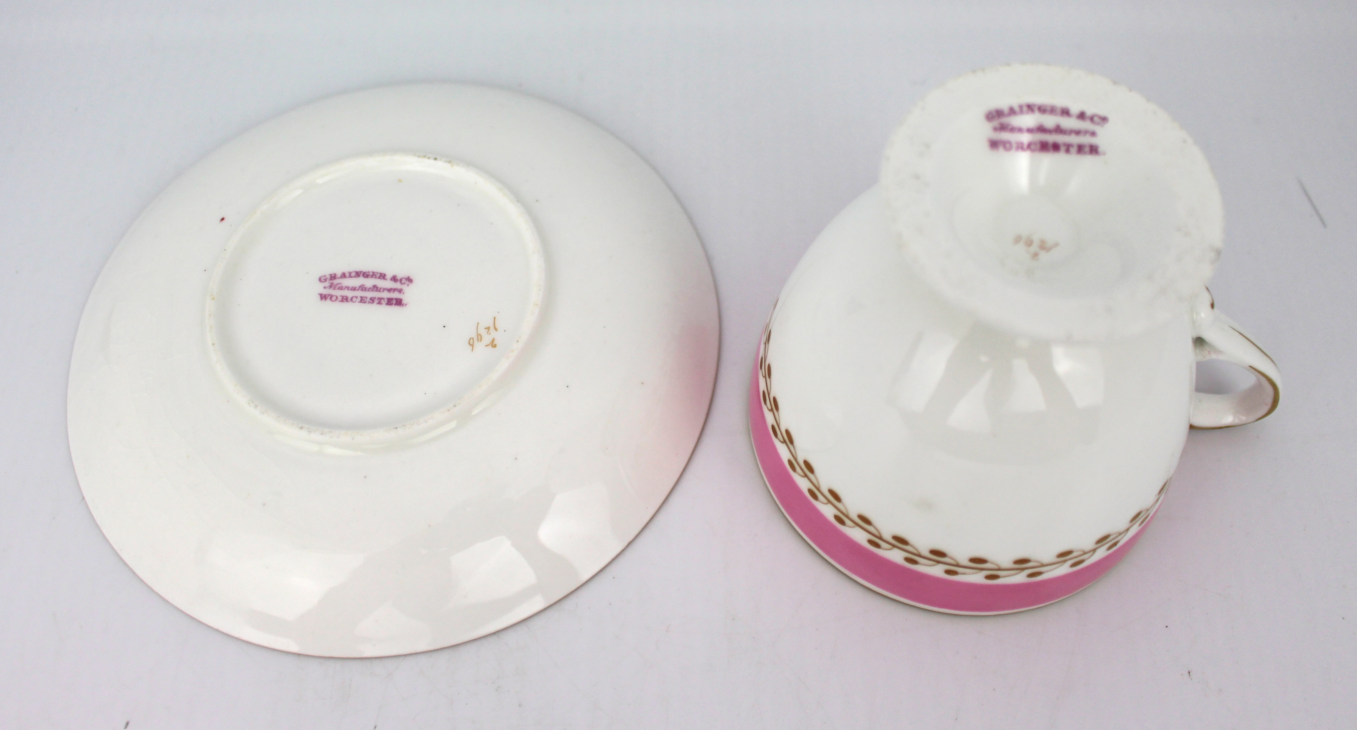 Grainger Worcester Pink & White Cup & Saucer