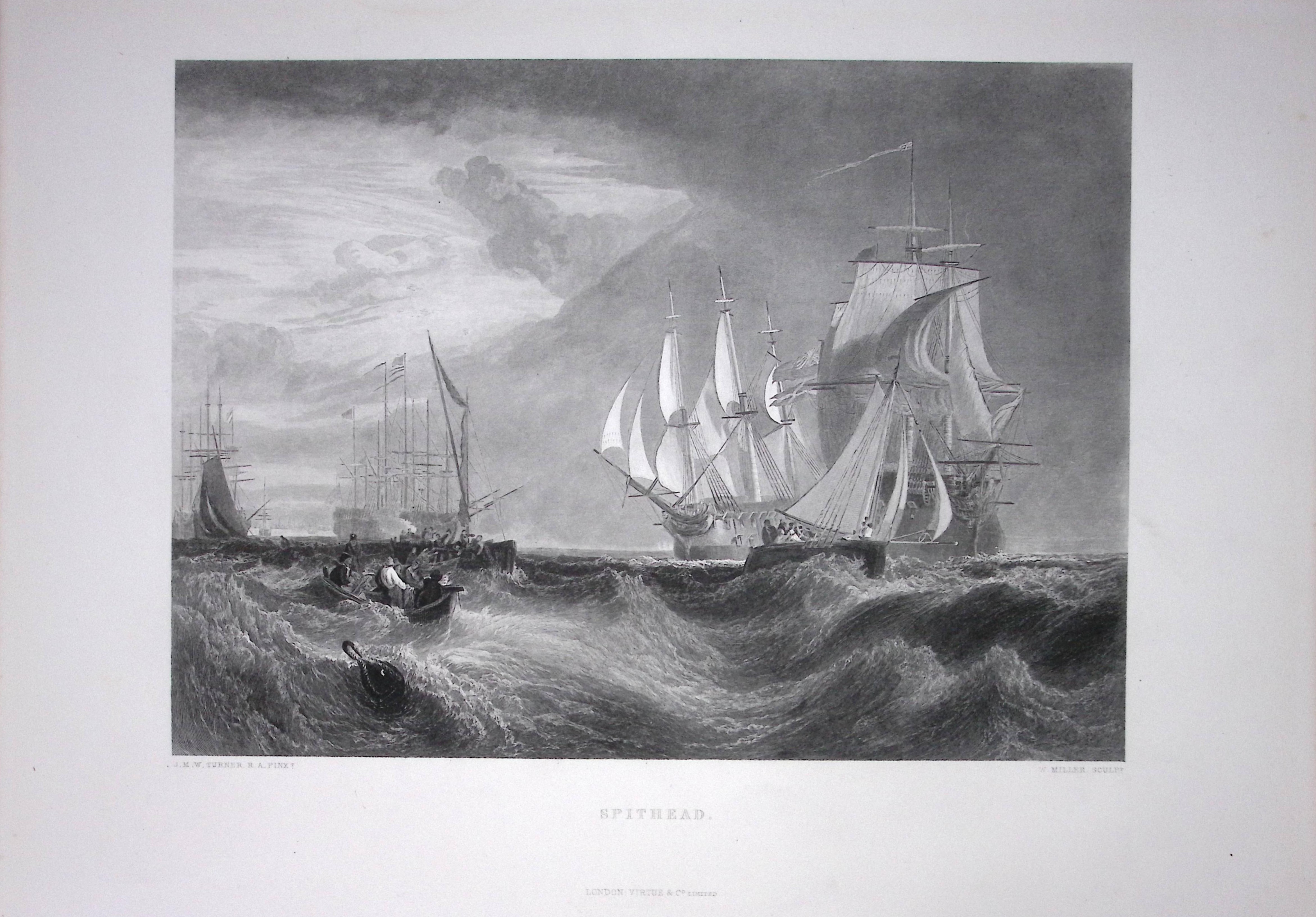 J.M.W Turner Spithead Captured Ships Antique Steel Engraving-68-TR