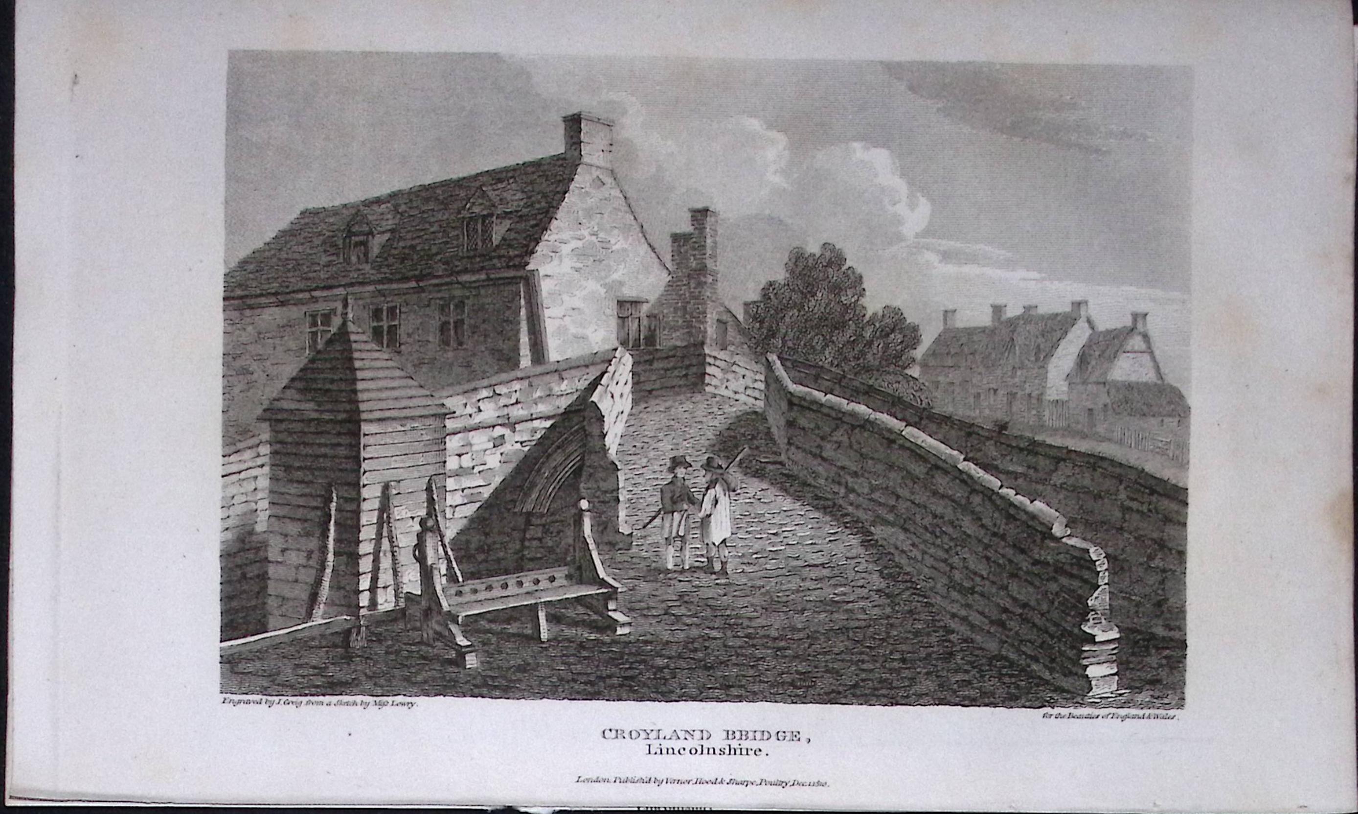Croyland Bridge Lincolnshire Antique 218 Years-Old  Georgian Steel-Engraving-449