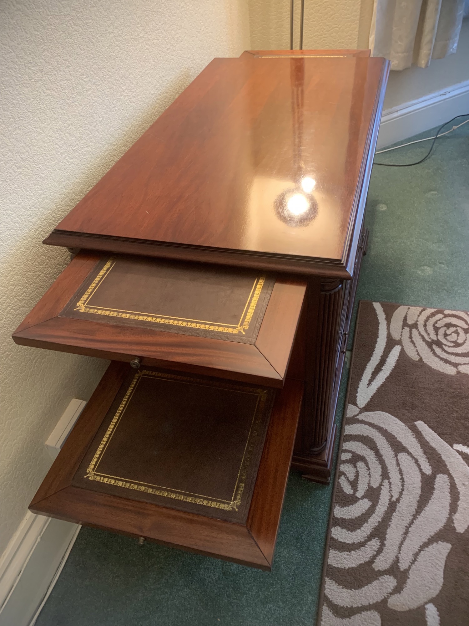 Italian Mahogany Filing Cabinet with Tooled Leather Slides