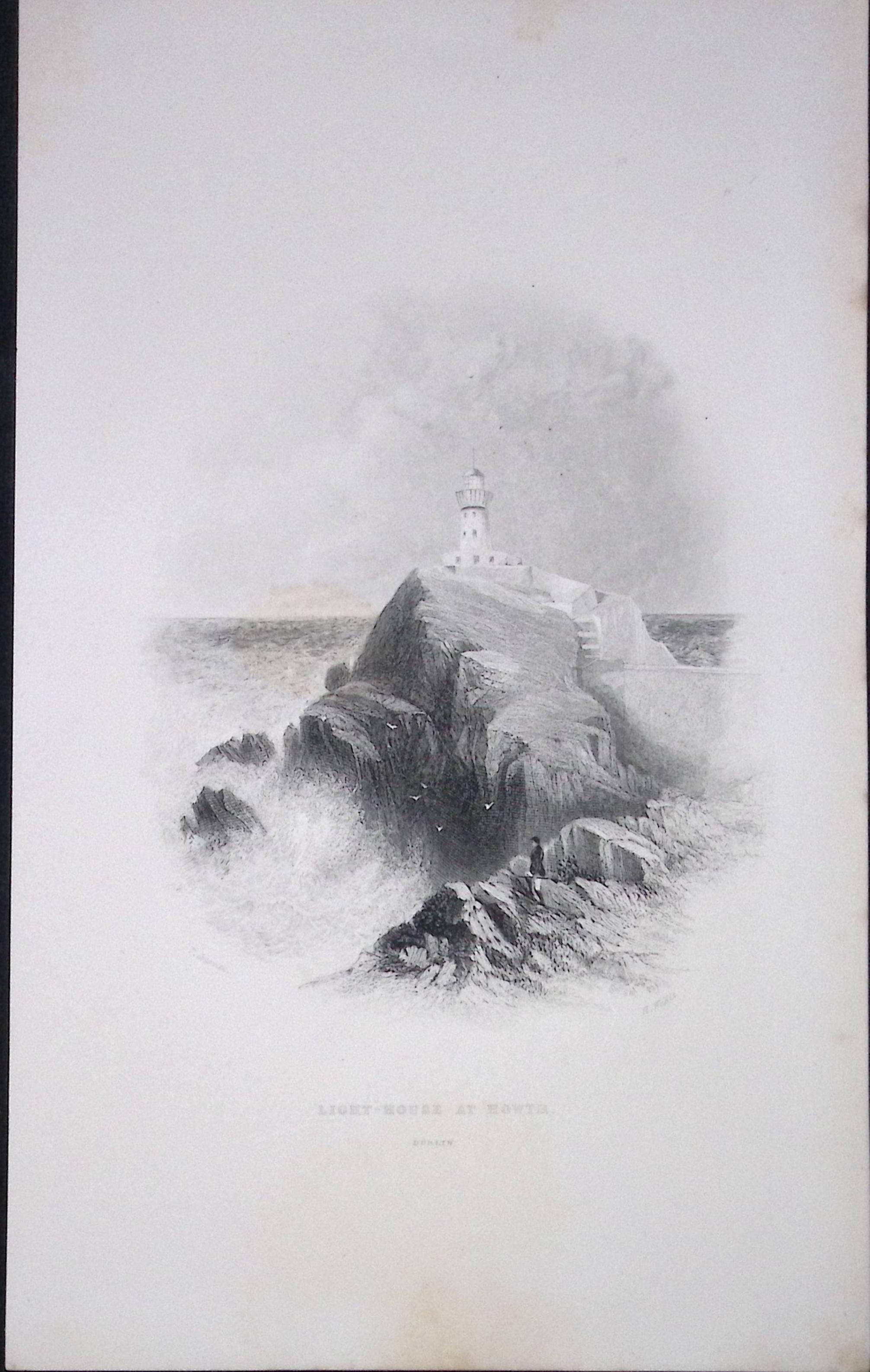 Ireland Dublin Lighthouse at Howth Antique 183 Years-Old Steel-Engraving-2.